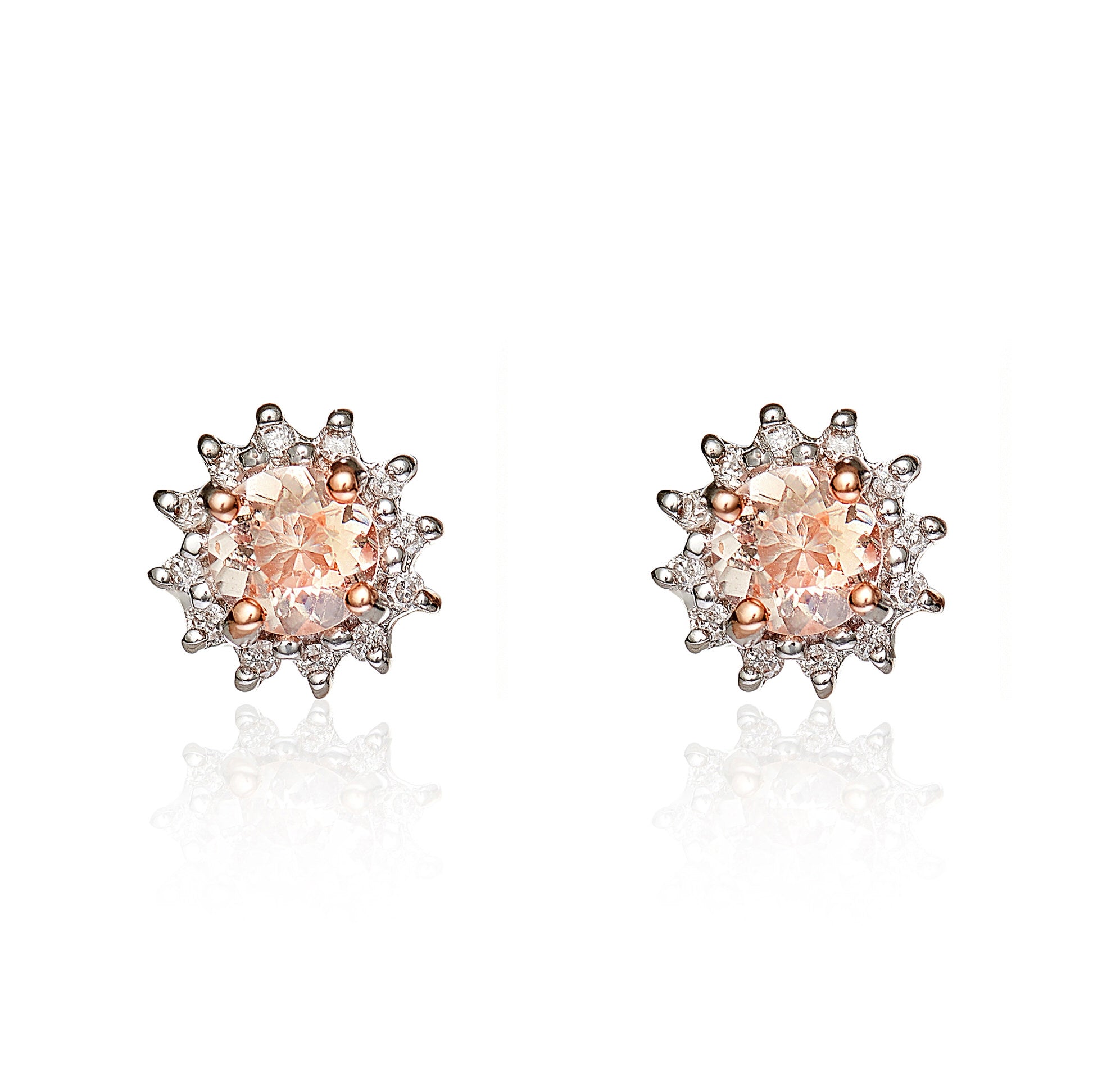 9ct rose gold round morganite& diamond cluster earrings