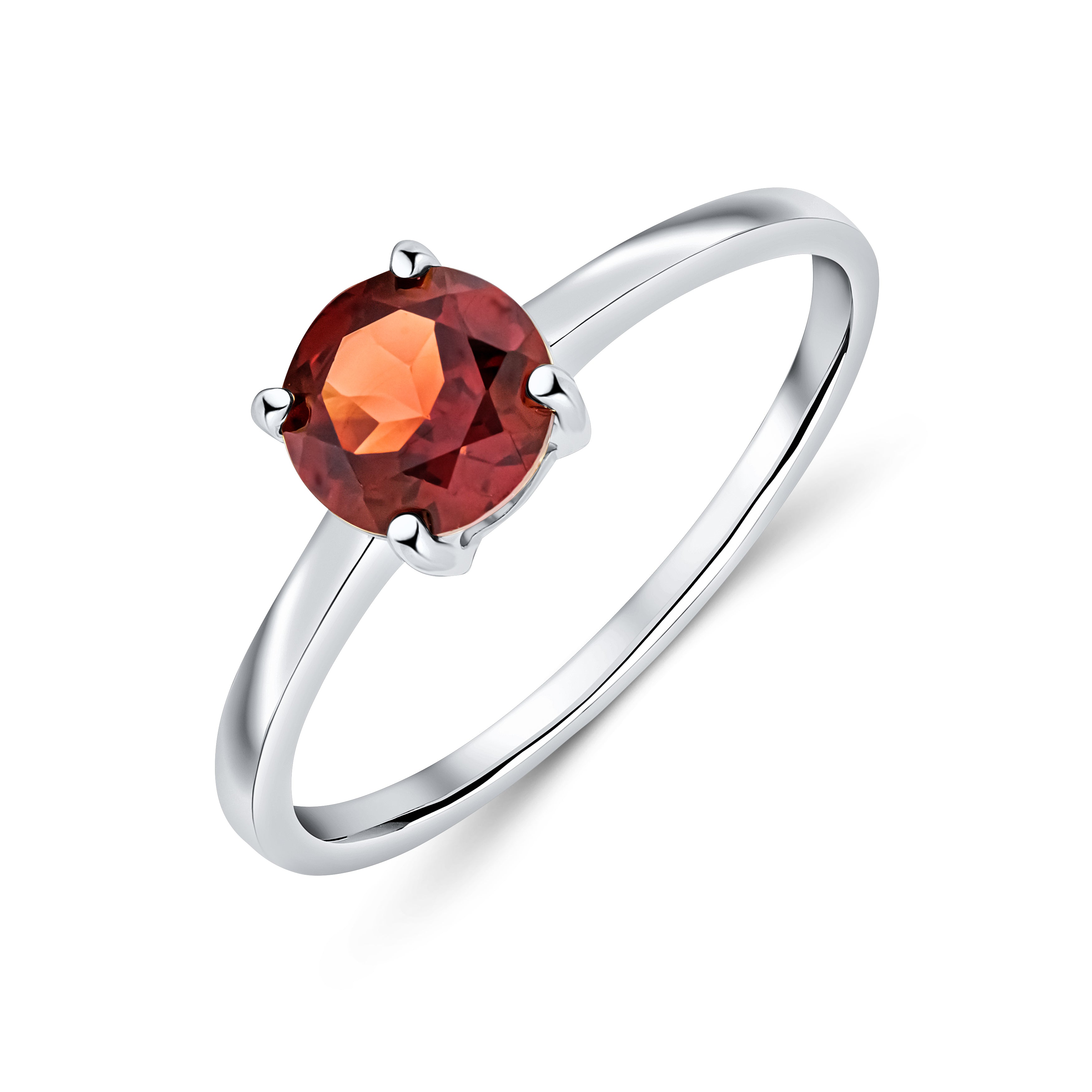 9ct White Gold 6mm Round Garnet 4 Claw Single Stone Ring