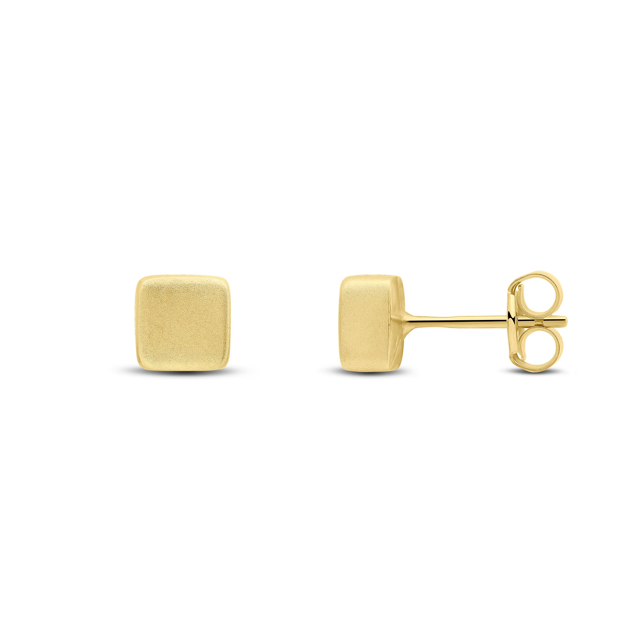 9ct Yellow Gold Satin Cube Stud Earrings