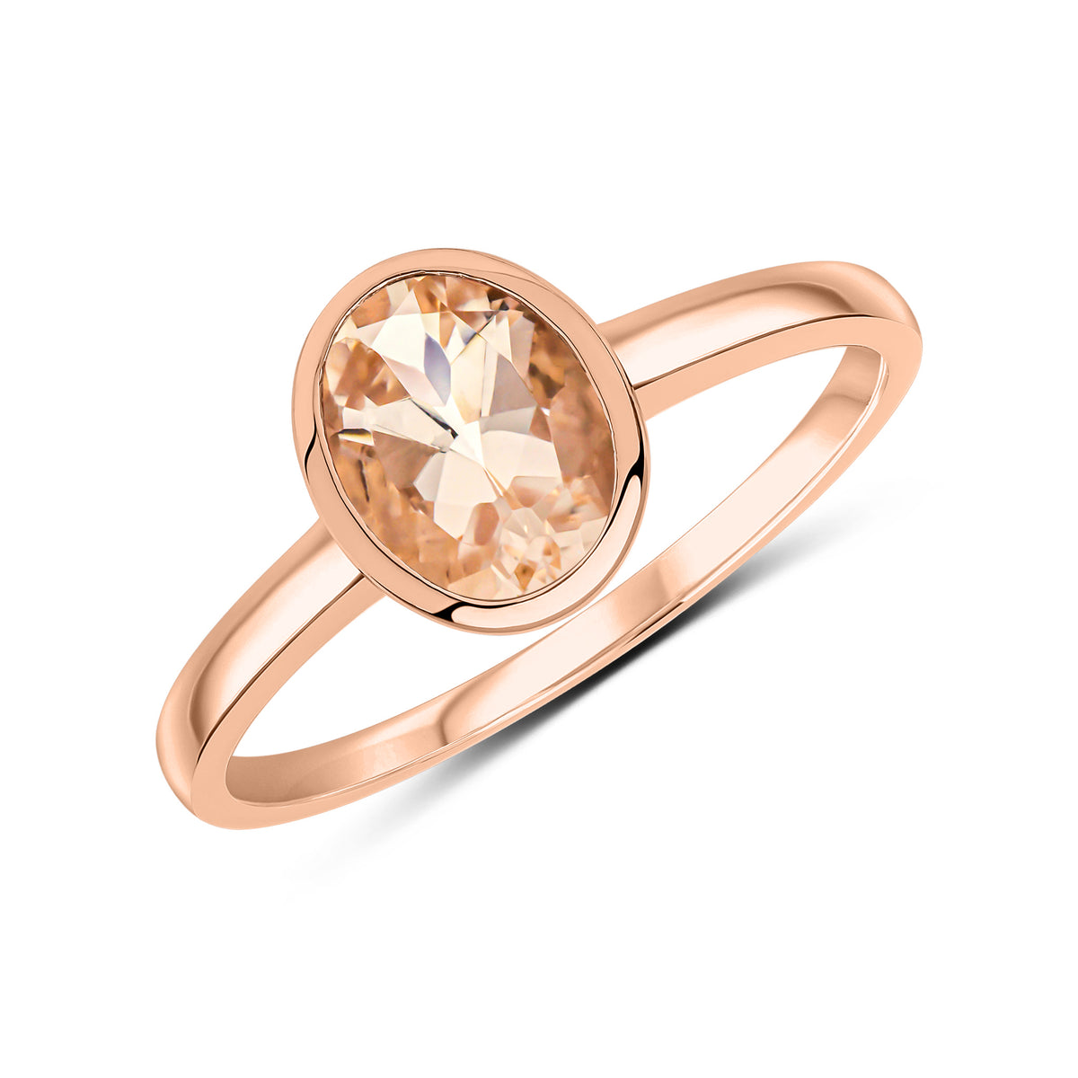 9ct Rose Gold 8x6 Oval Morganite Single Stone Rubover Ring