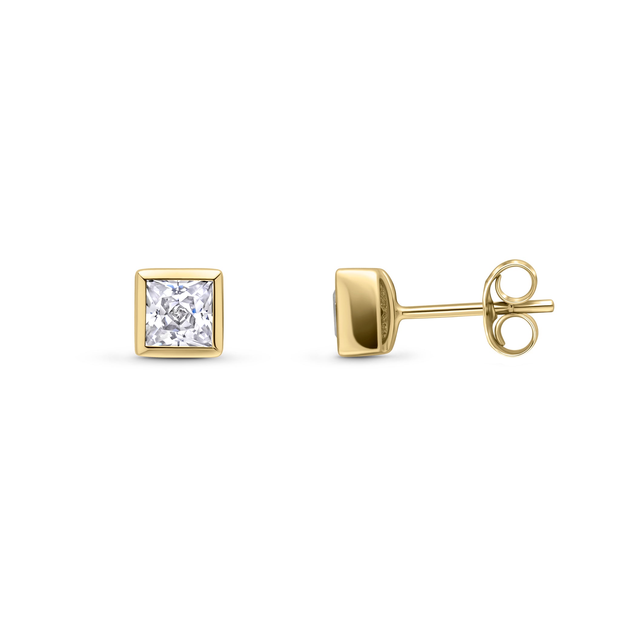9ct Yellow Gold 3mm Square CZ Rubover Set Earrings