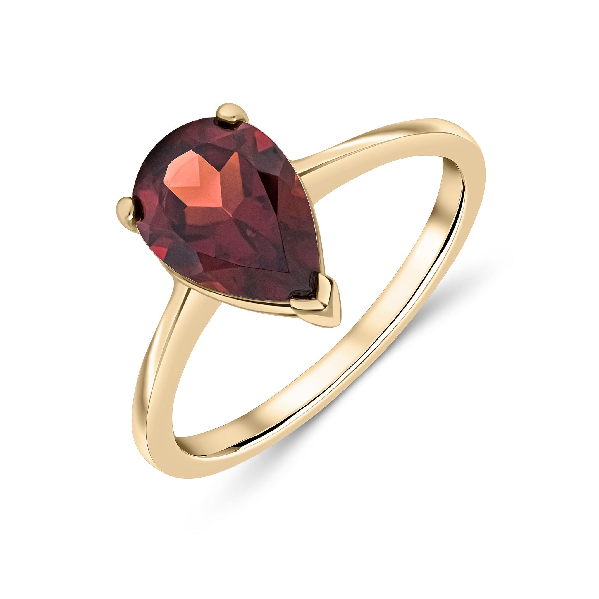 9ct Yellow Gold 10x7mm Pear Shape Garnet Claw Single Stone Ring