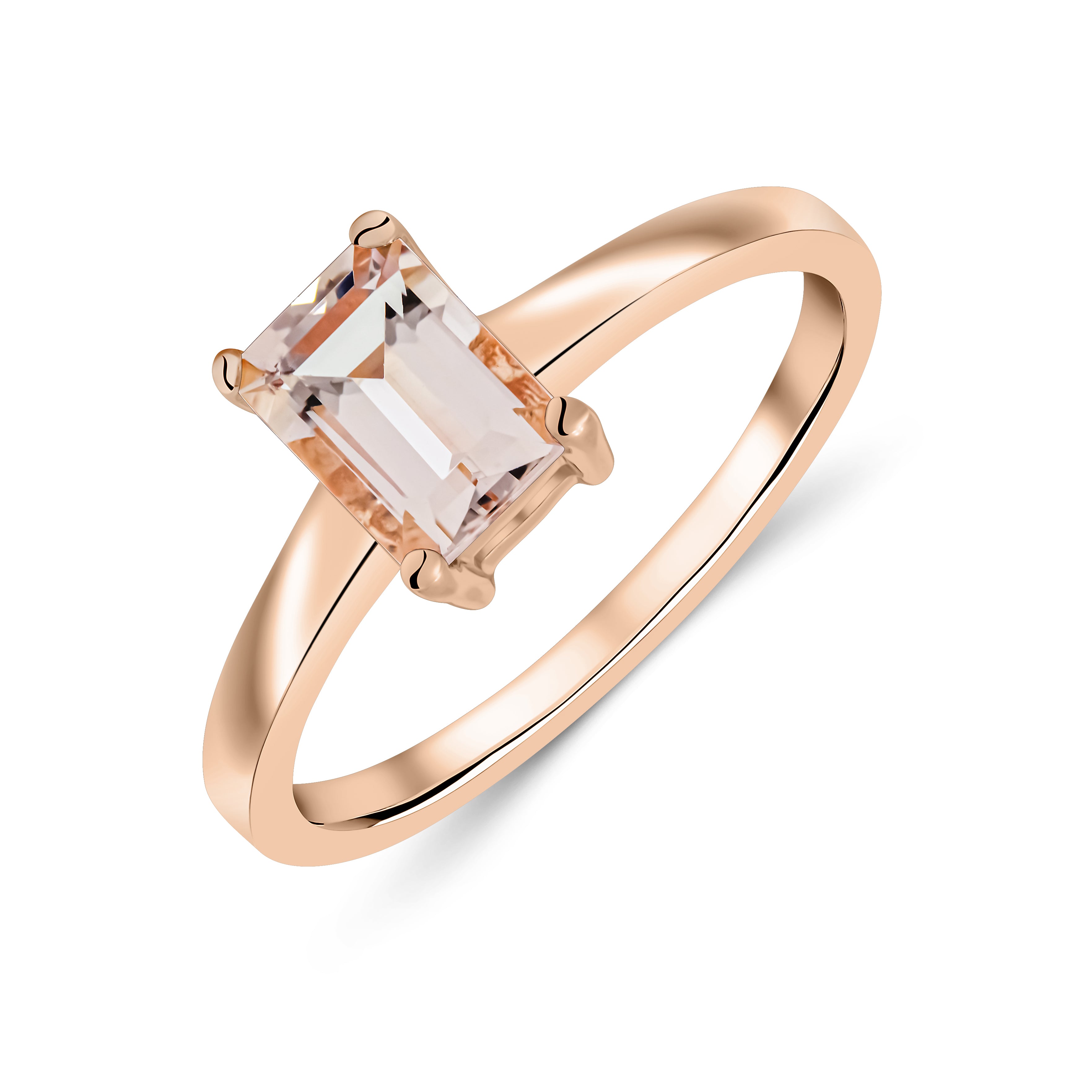 9ct Rose Gold 7x5mm Octagon Morganite Claw Set Single Stone Ring