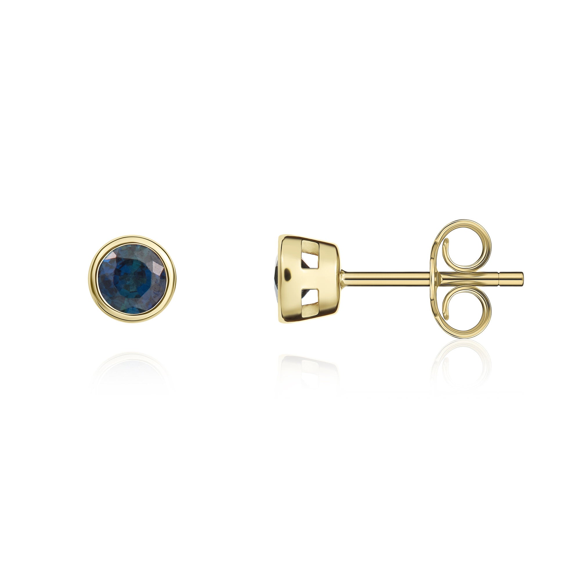 9ct yellow gold 3mm Round Sapphire rubover Earrings