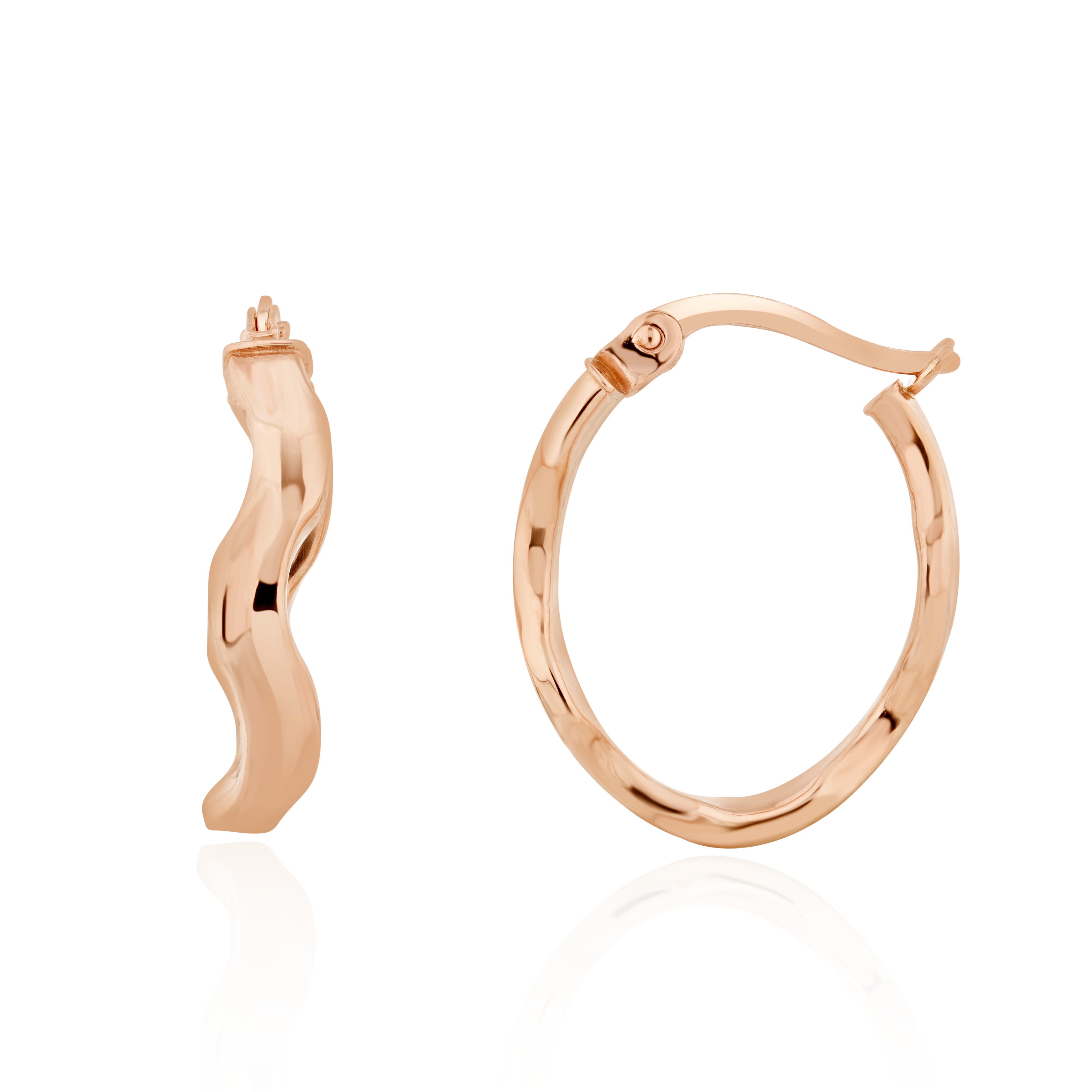 9ct Rose Gold Polished Wavy Oval Hoop Earrings