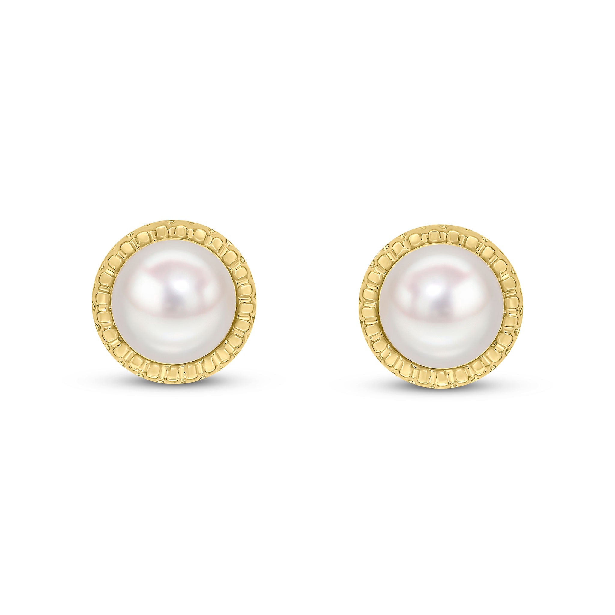 9ct Yellow Gold Textured border With 9mm Button freshwater pearl