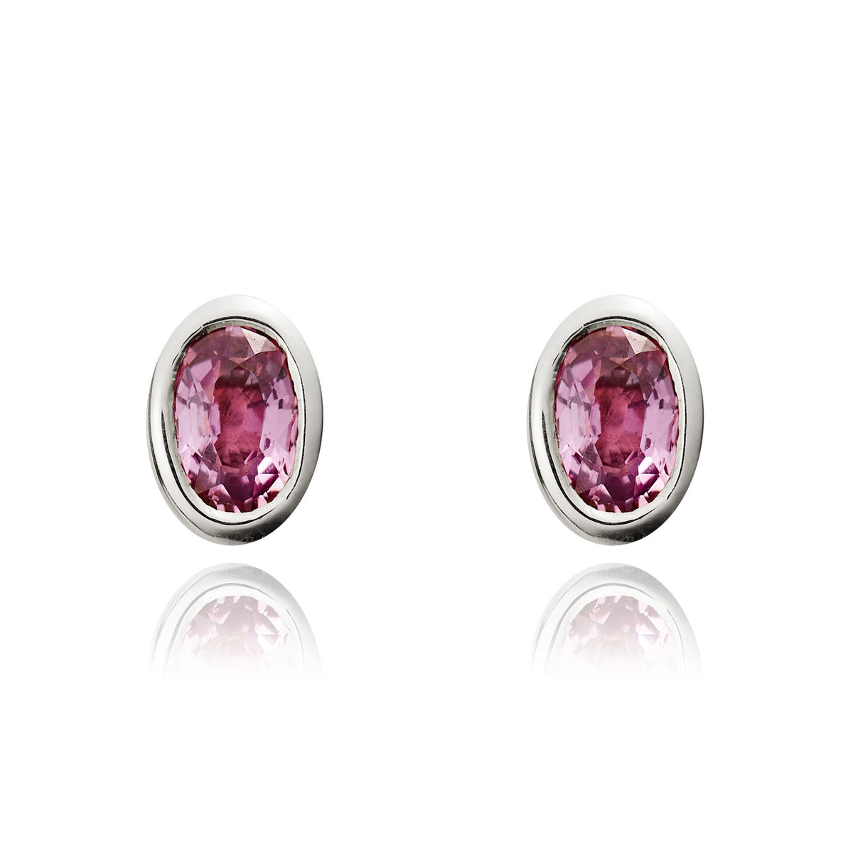 9ct White Gold 5x3 Oval Pink Sapphire Rubover Stud Earrings