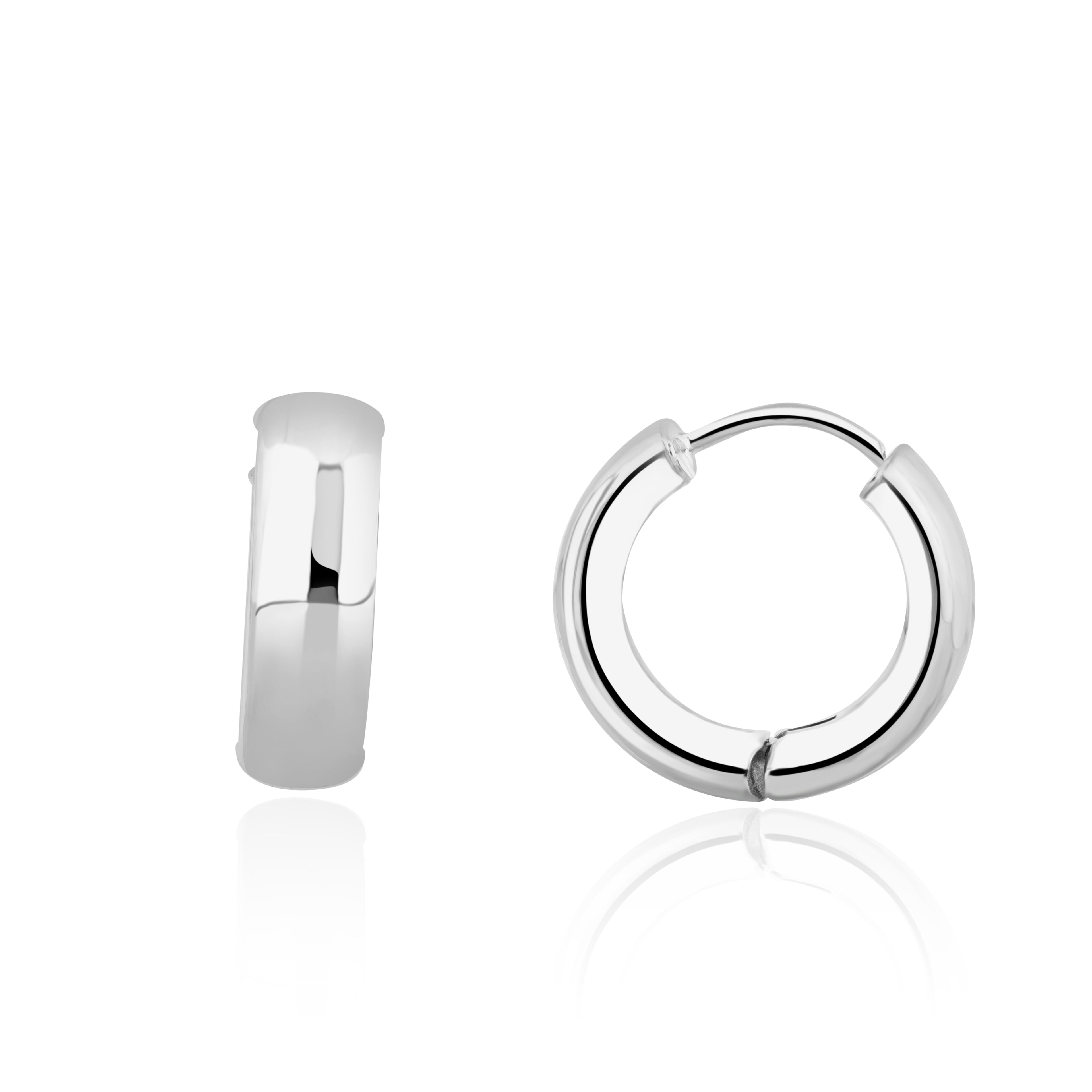 9ct white gold Polished Rounded Flat 5mm Wide Huggy Earrings. 16mm Outer Di