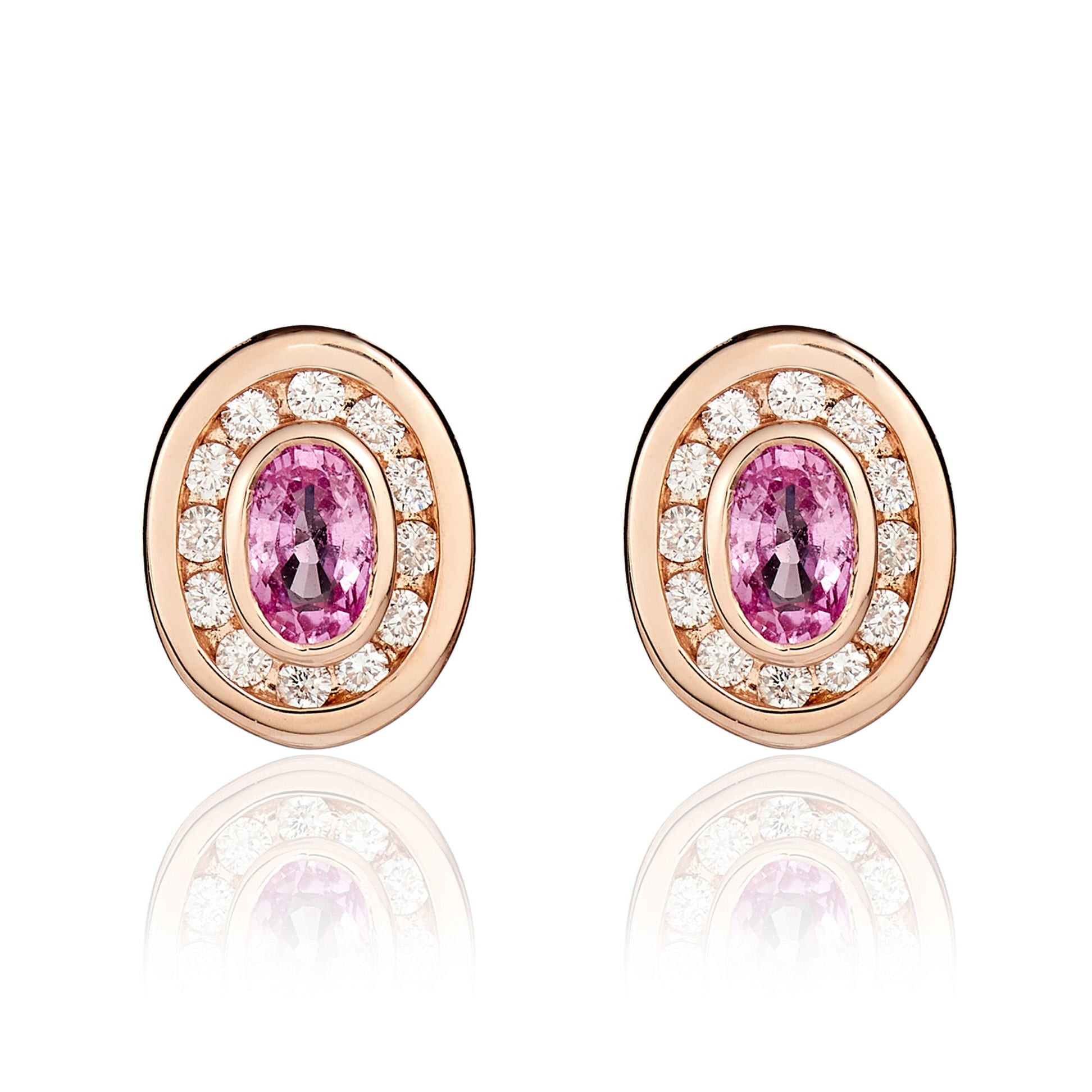 9ct Rose Gold Oval Pk Sap & Diamond Cluster