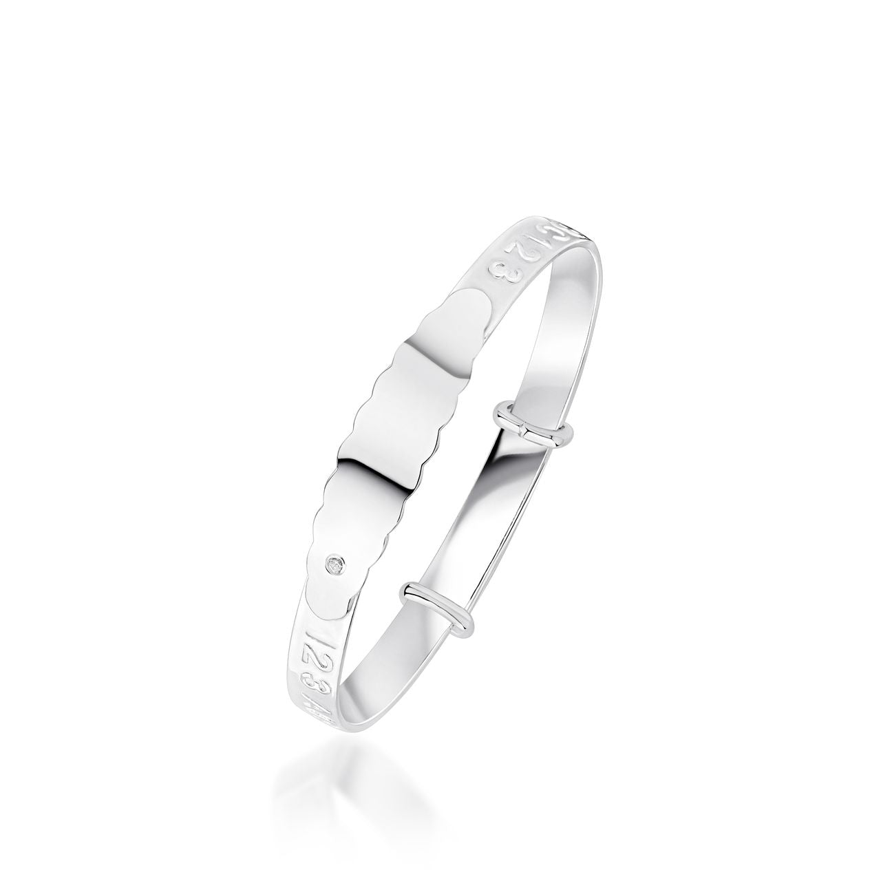 Silver Abc123 White CZ Baby Bangle