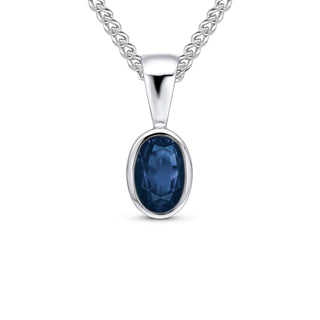 9ct white gold 6 x 4 mm oval Sapphire rubover pendant