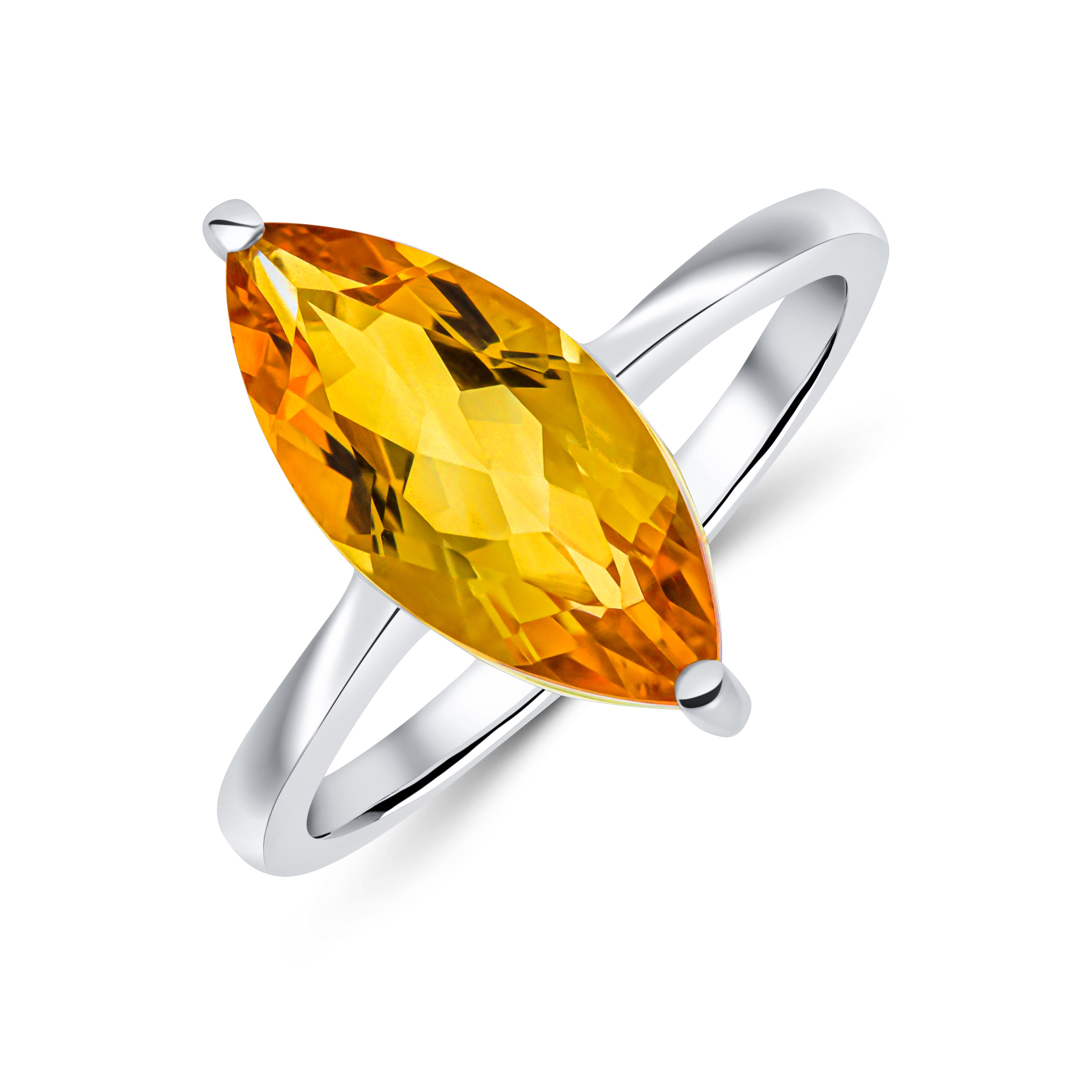 9ct White Gold 15x7mm Marquise Citrine Claw Set Single Stone Ring