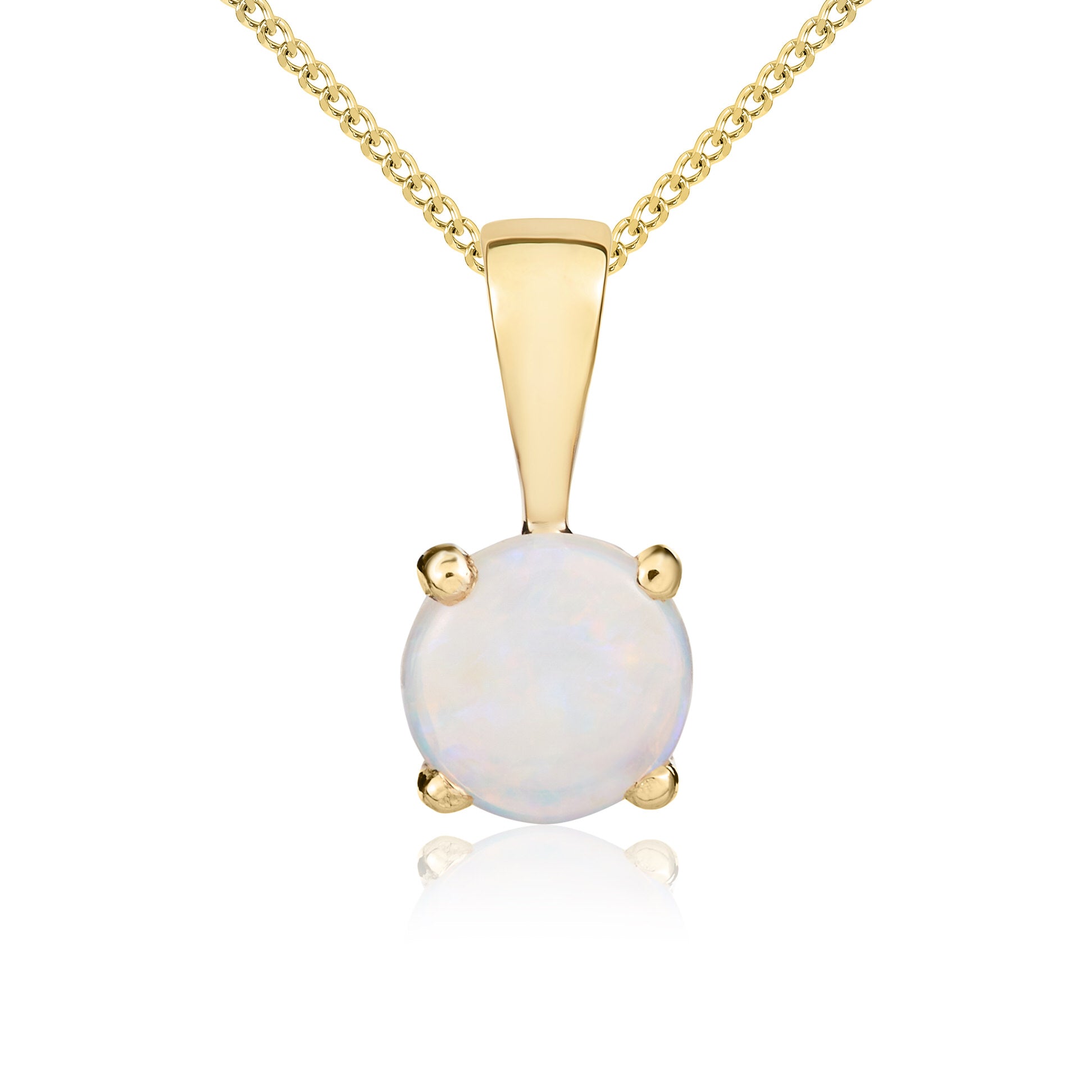 9ct yellow gold 5mm Round Opal 4 Claw Single Stone Pendant