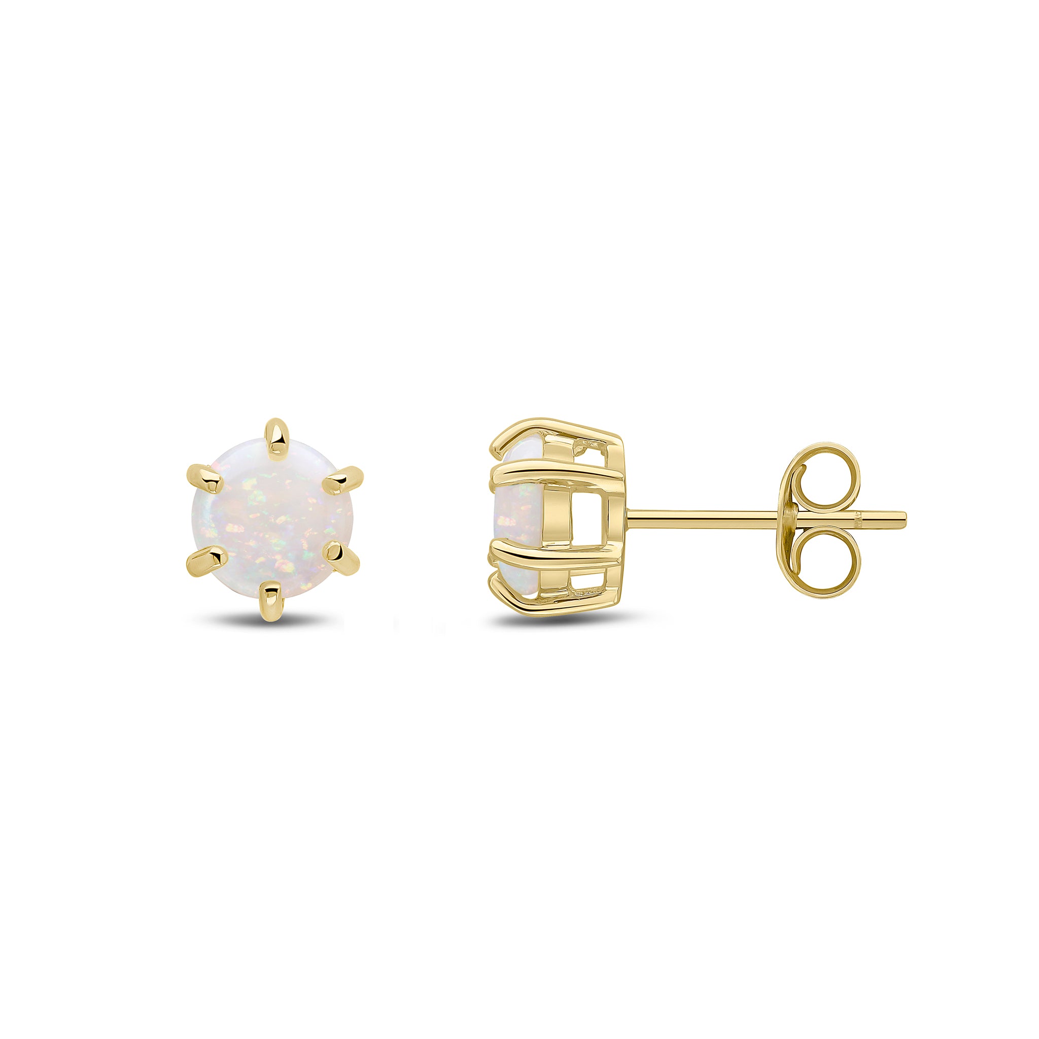 9ct Yellow Gold 6mm Round Opal 6 Claw Earrings