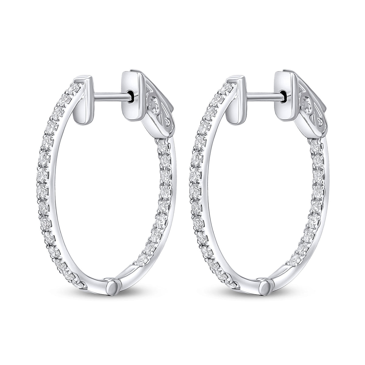 18ct White Gold Round Diamond Claw Set Oval Full Hoop Earrings 0.51ct