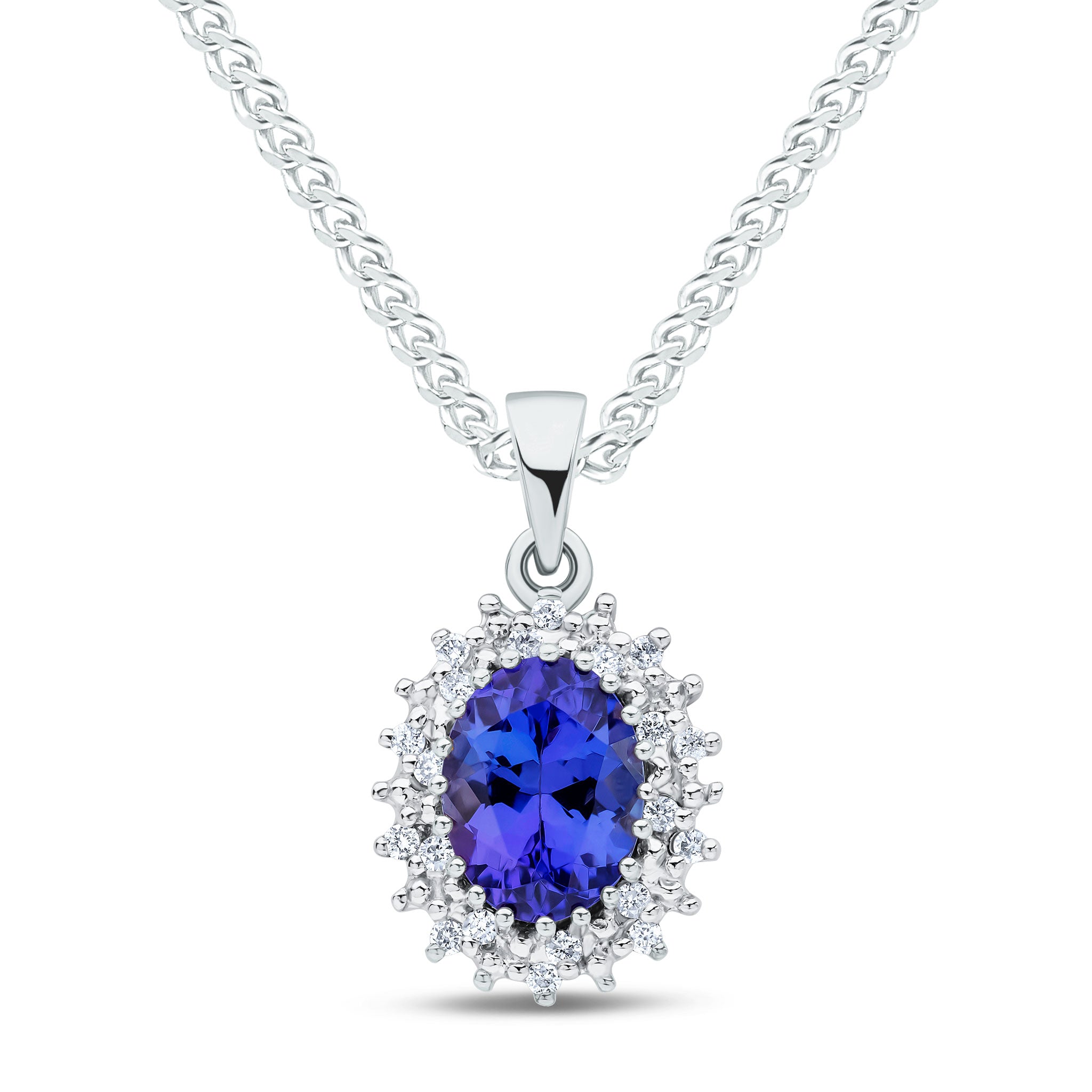 9ct White Gold Oval Tanzanite & Diamond Cluster Pdt