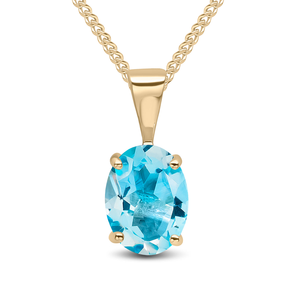 9ct Yellow Gold 8x6 Swiss Blue Topaz Claw Set Pendant