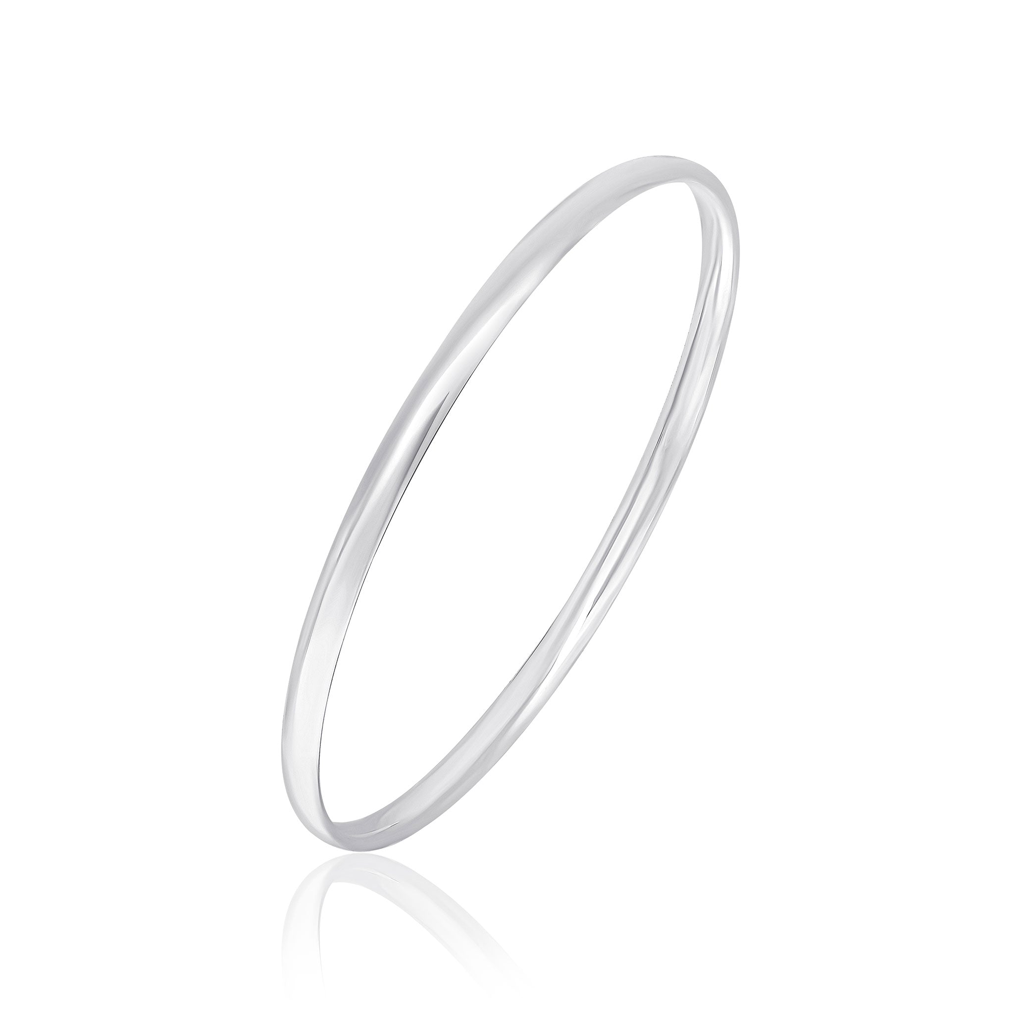925 Sterling Silver Polished Oval Solid Bangle, 4mm