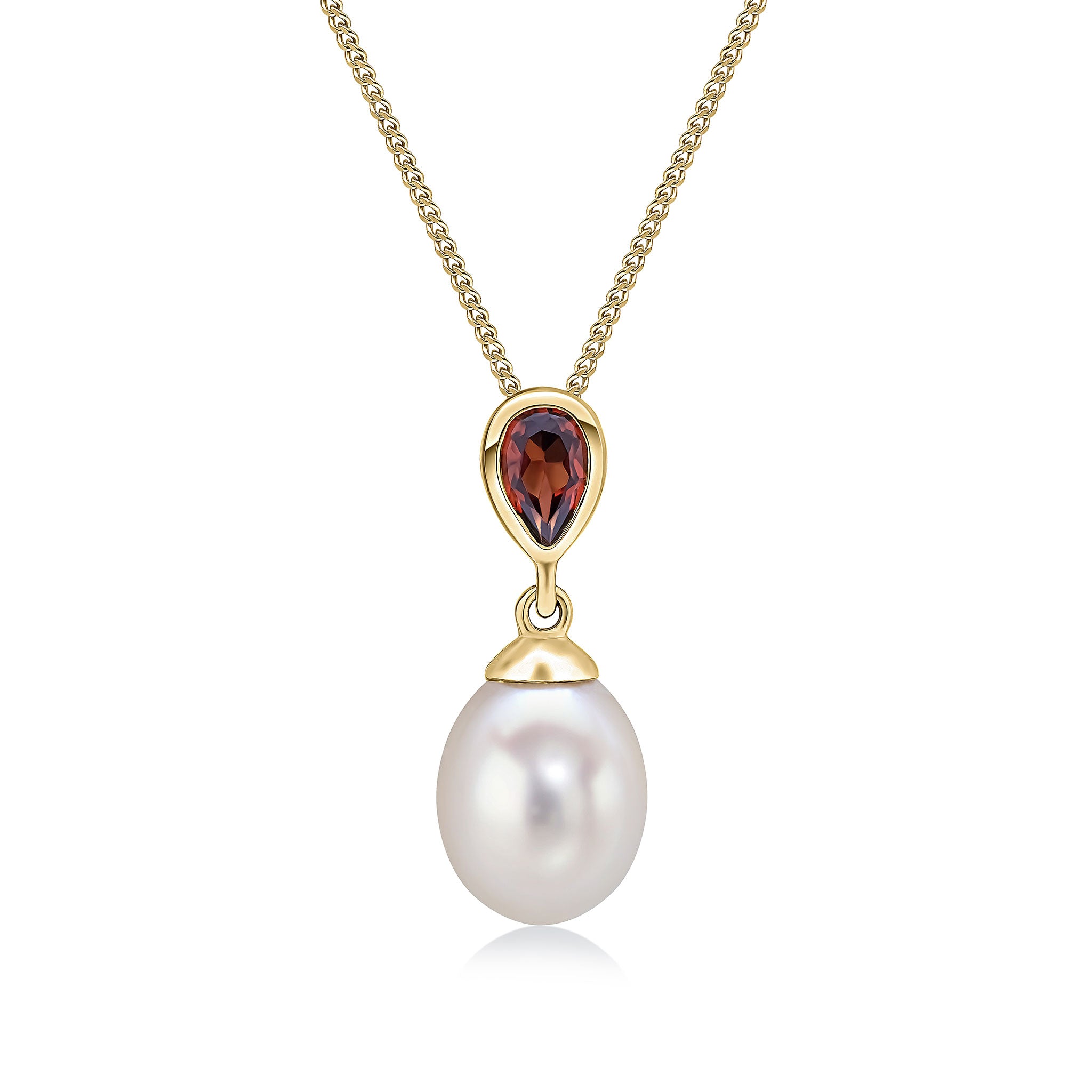 9ct Yellow Gold Pearl & Single Pear Shape Garnet Drop Pendant