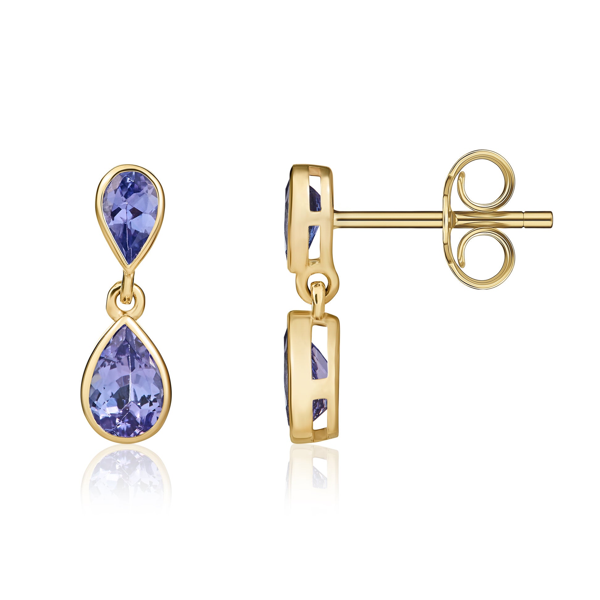 9ct Yellow Gold Pear Shaped Tanzanite Double Drop Earrings