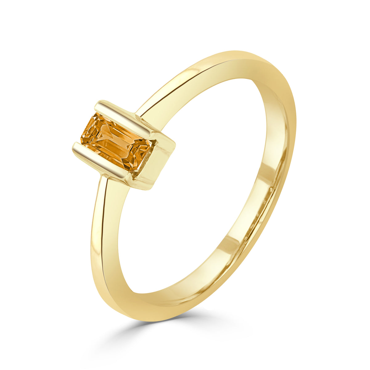9ct Yellow Gold 5x3mm Octagon Citrine Bar Set Single Stone Ring