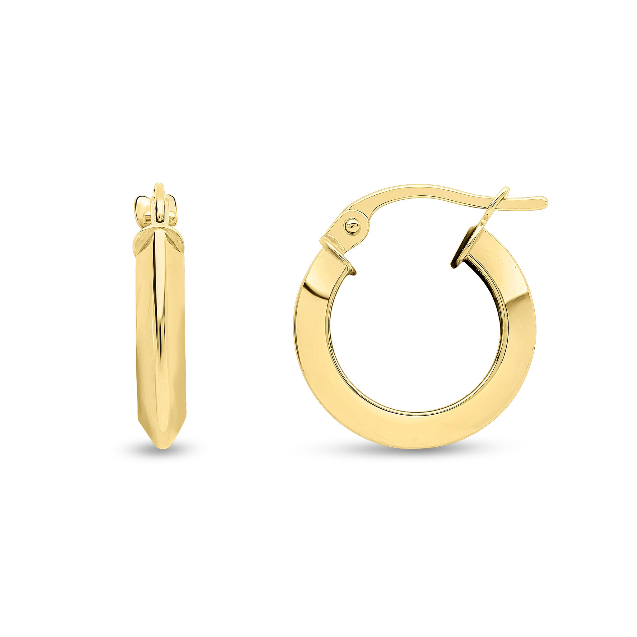 9ct Yellow Gold Knife Edge Hoop Earrings 15mm Outer Diameter