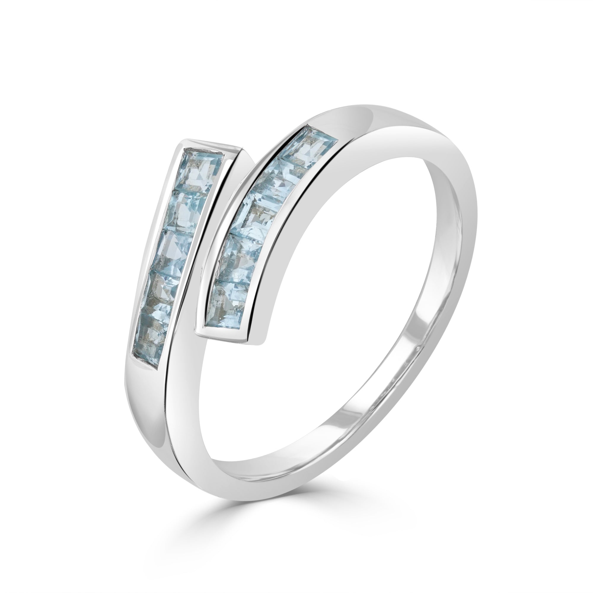 9ct White Gold Square Aquamarine Channel Set Crossover 1 2 Eternity Ring