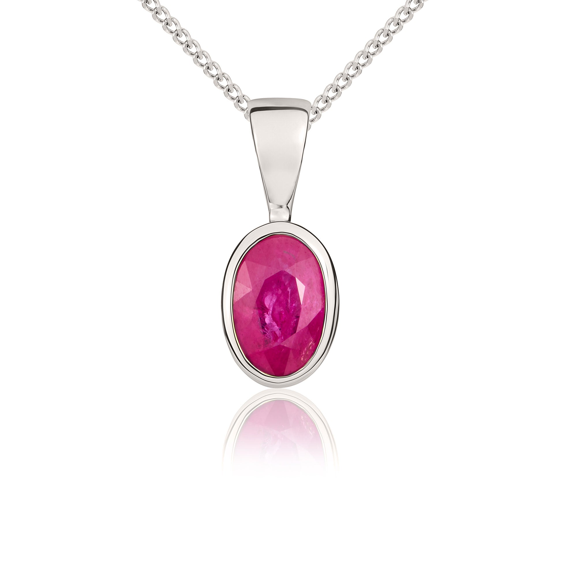 9ct White Gold Oval Ruby Rubover Pendant
