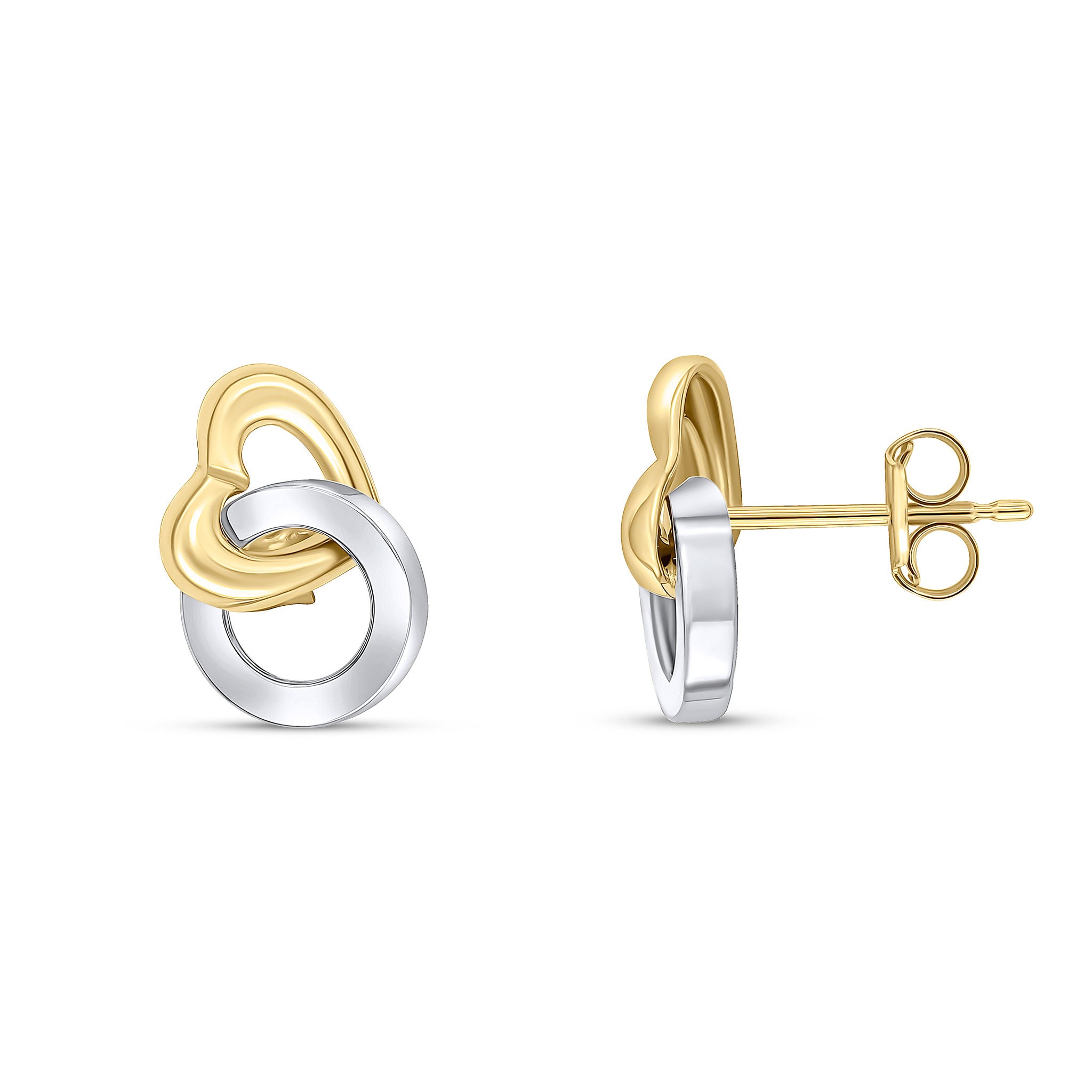 9ct Two Tone White Yellow Gold Heart & Circle Design Stud Earrings