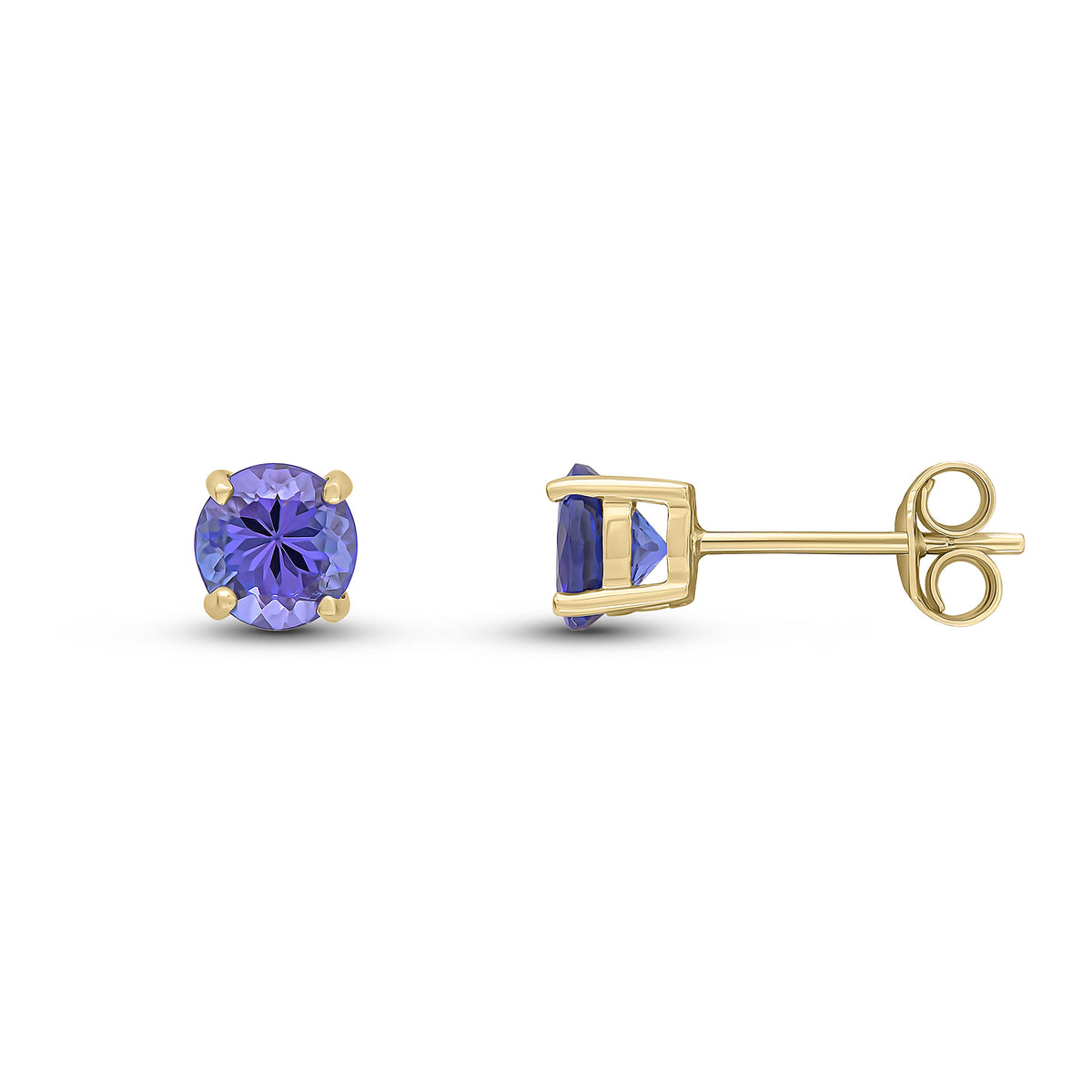 9ct Yellow Gold 5mm Round Tanzanite Claw Set Earrings