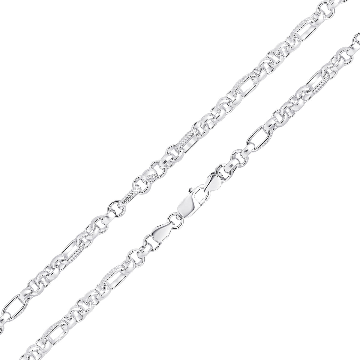 Silver 7.4mm Oval Round Belcher With Textured Link 1