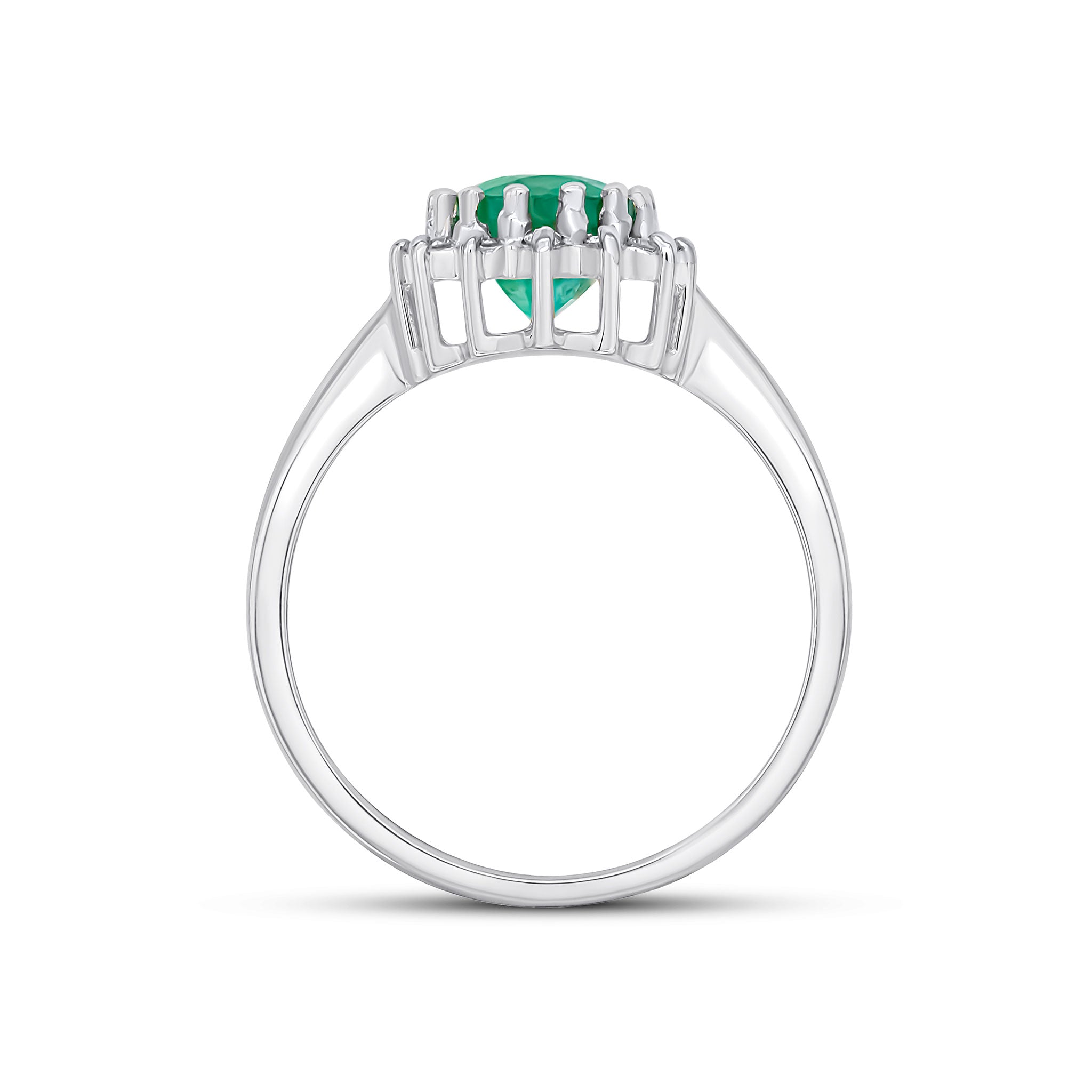 9CT WG 8X6 OVAL EMERALD & DIAMOND CLAW SET CLUSTER RING 1