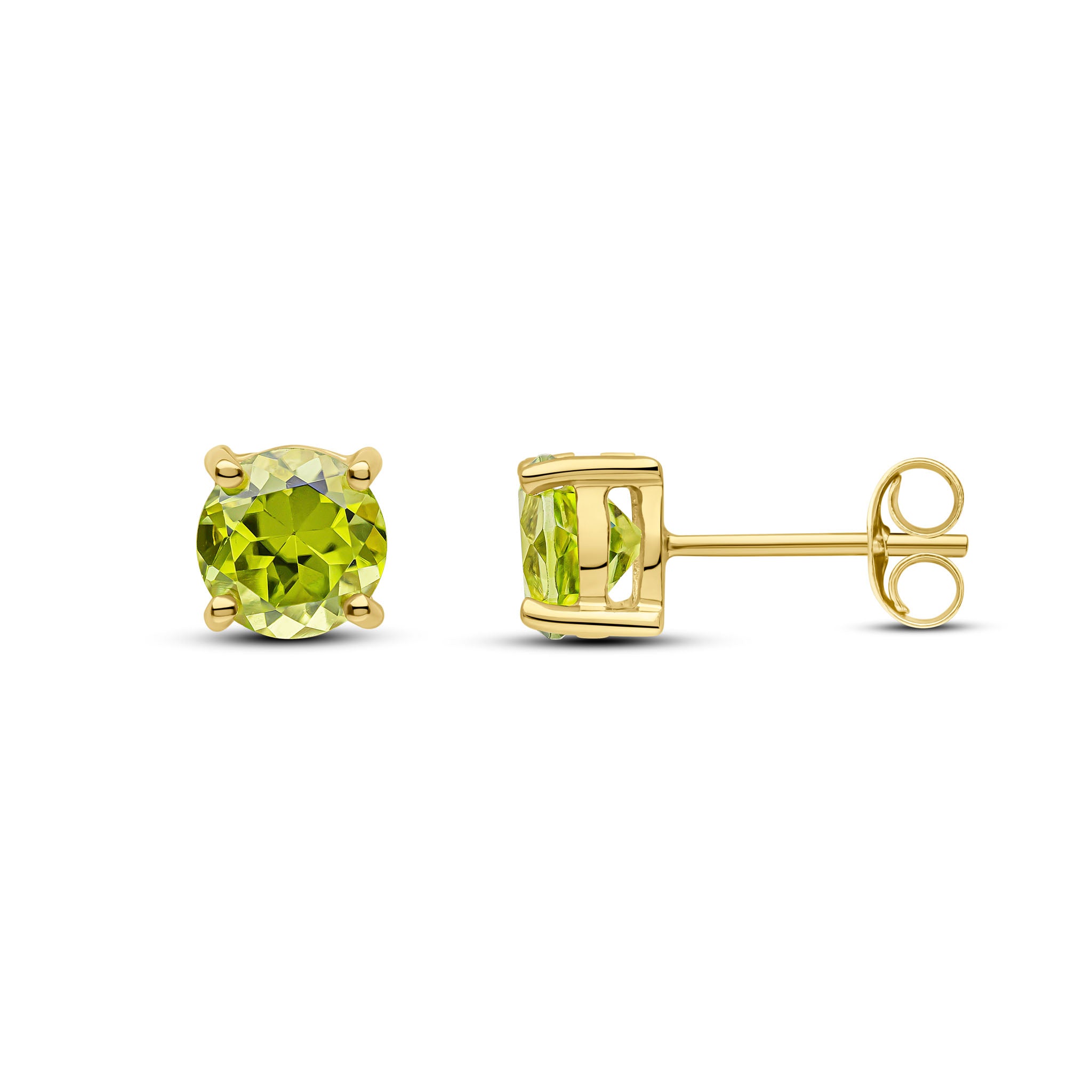 9ct Yellow Gold 6mm Round Peridot 4 Claw Earrings
