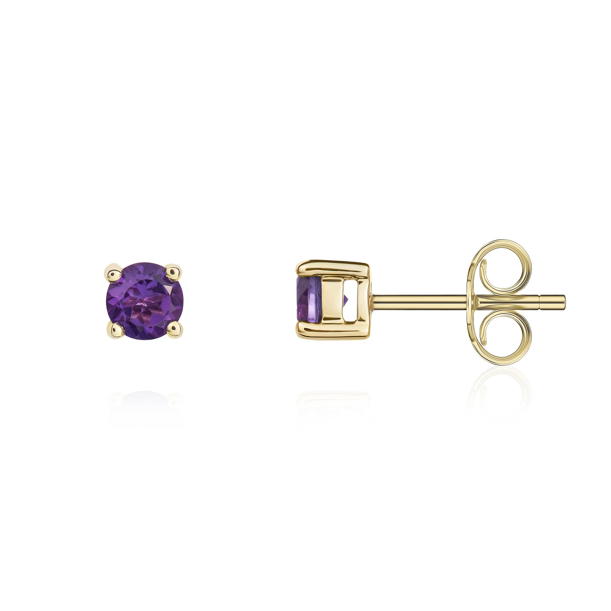 9ct Yellow Gold 4mm Round Amethyst 4 Claw Earrings