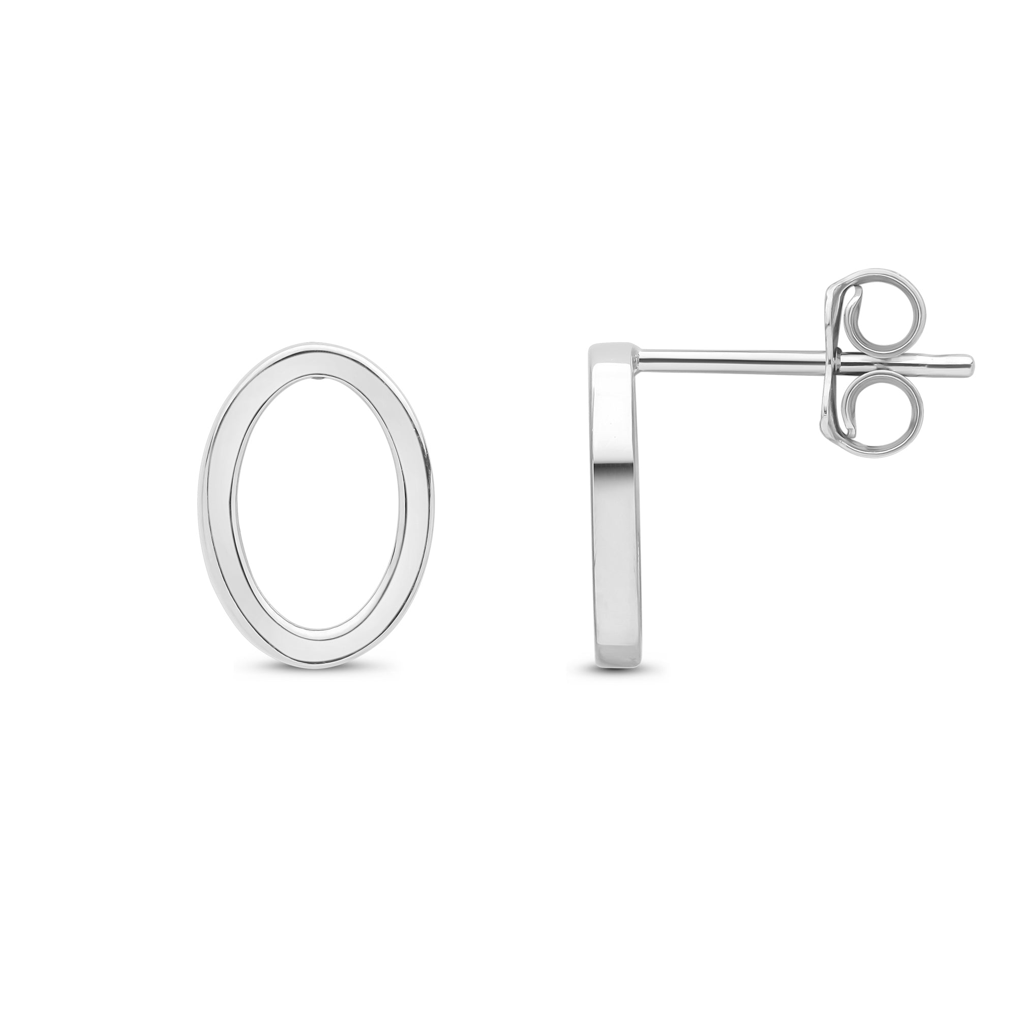 9ct White Gold Square Tube Open Oval Shape Stud Earrings