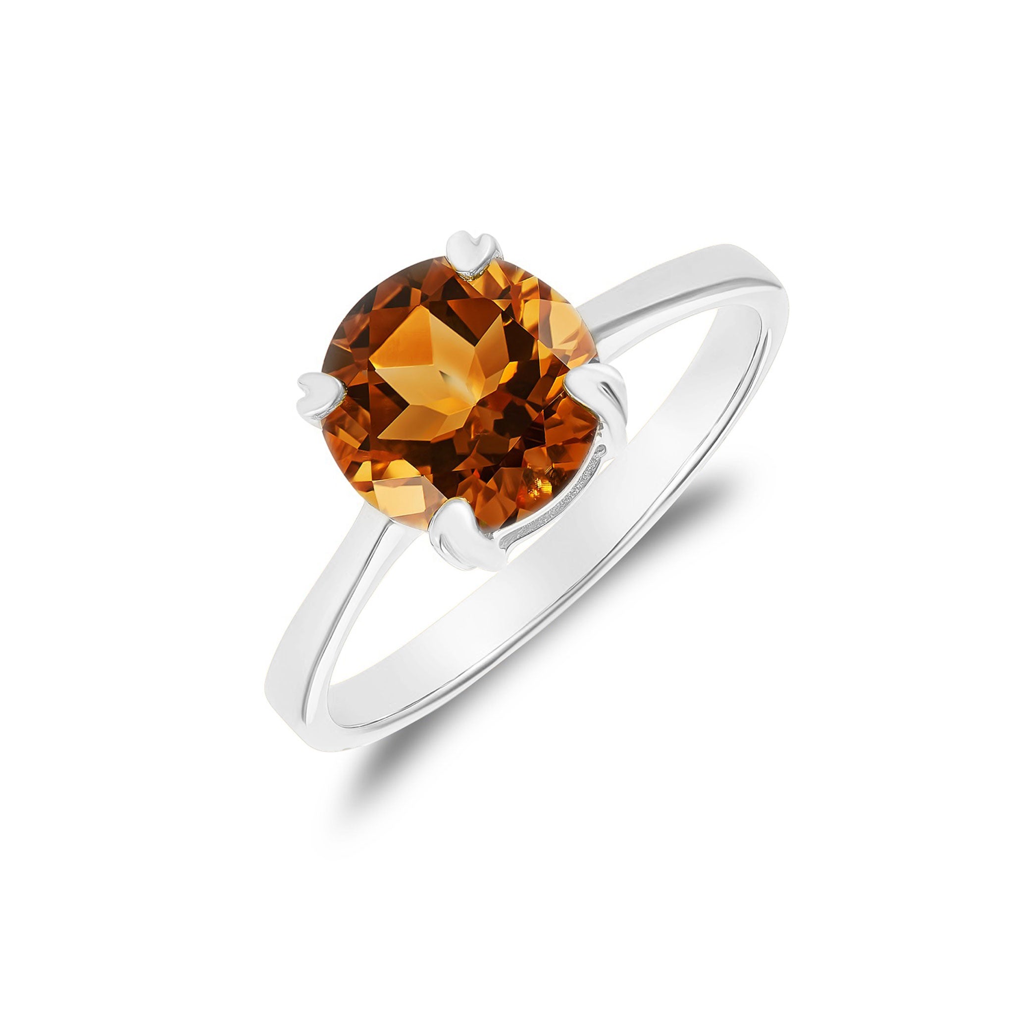 9ct White Gold 8mm Round Citrine Single Stone Claw Ring