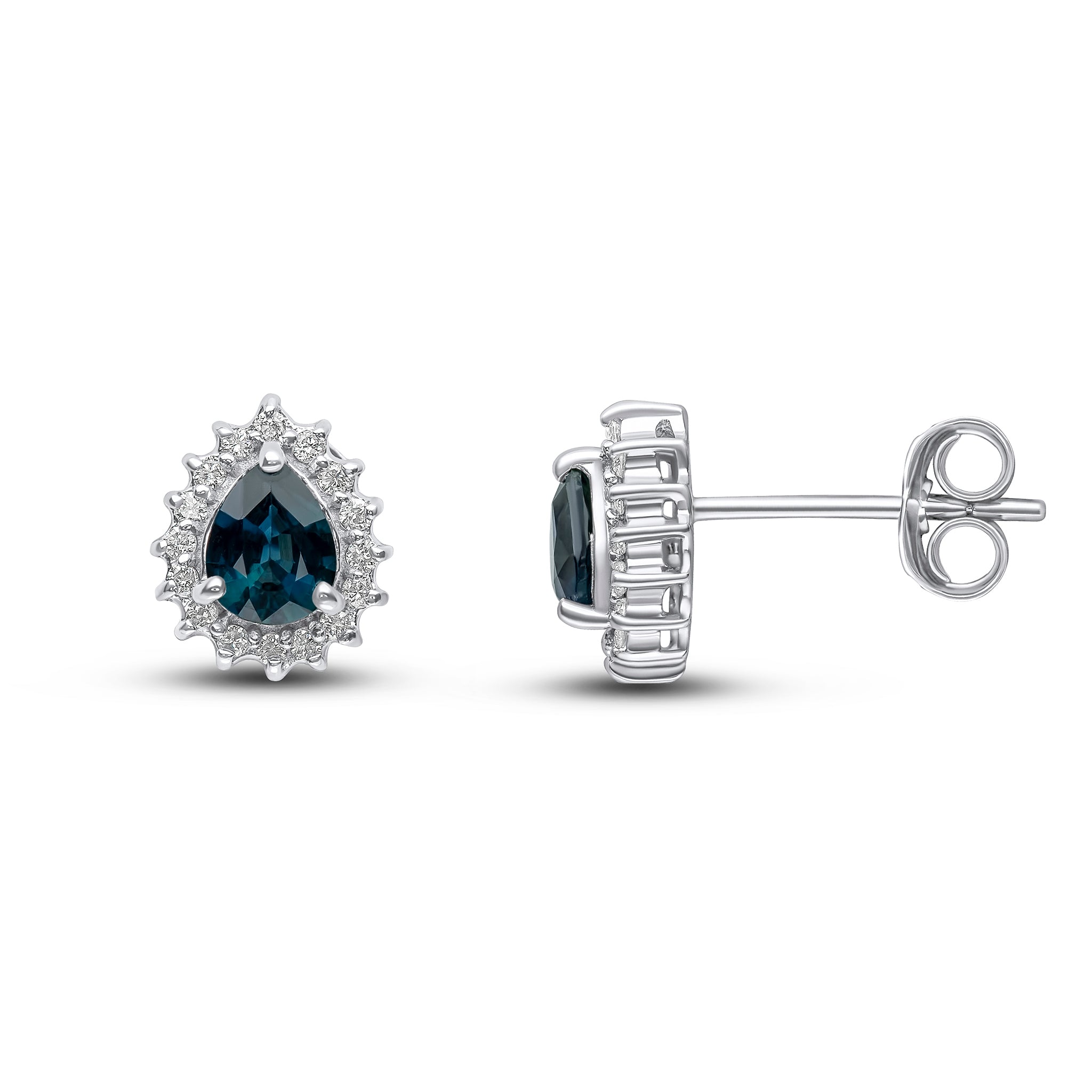 9ct White Gold Pear Sapp & Diamond Cluster Er