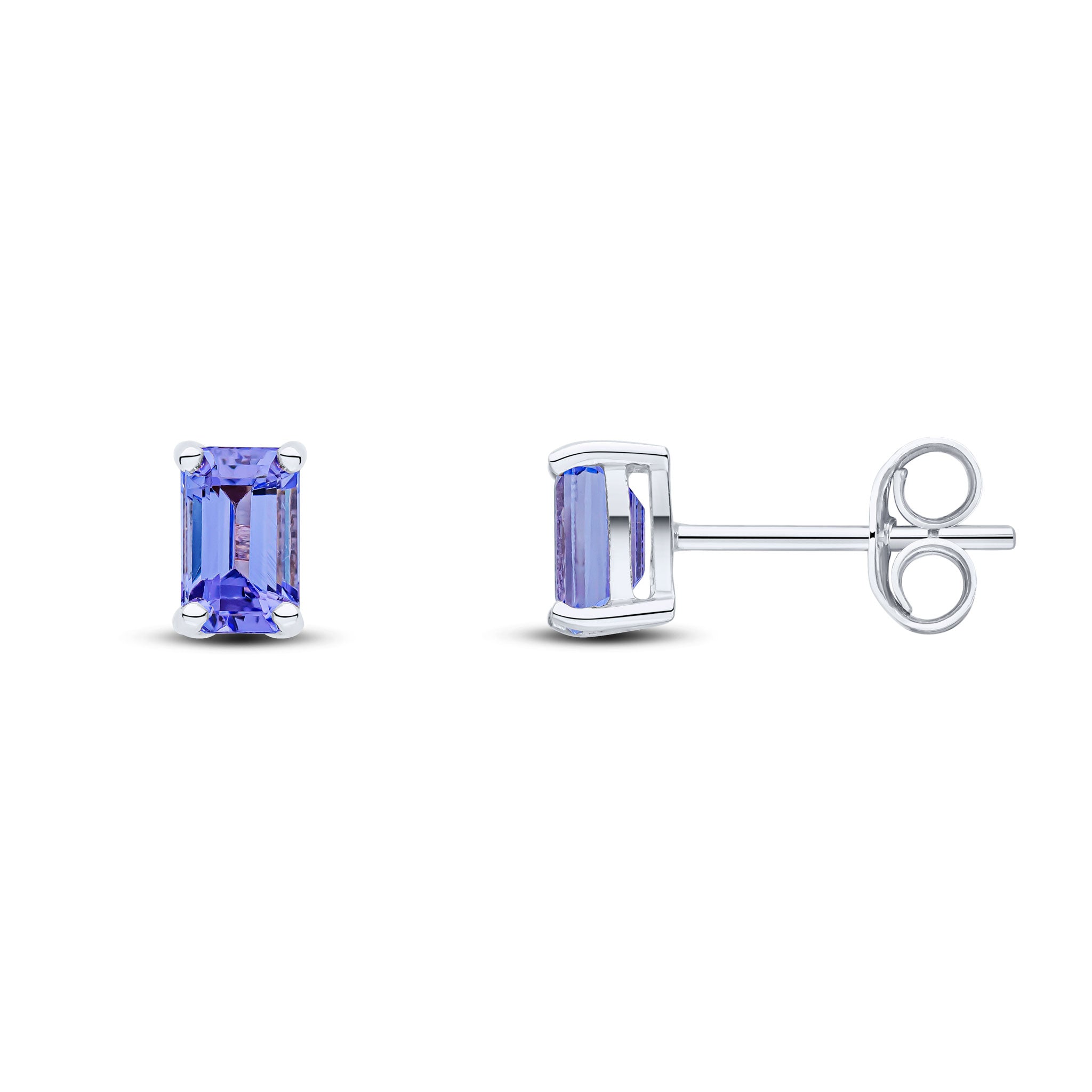 9ct White Gold 5x3 Octagon Tanzanite Claw Set Earrings