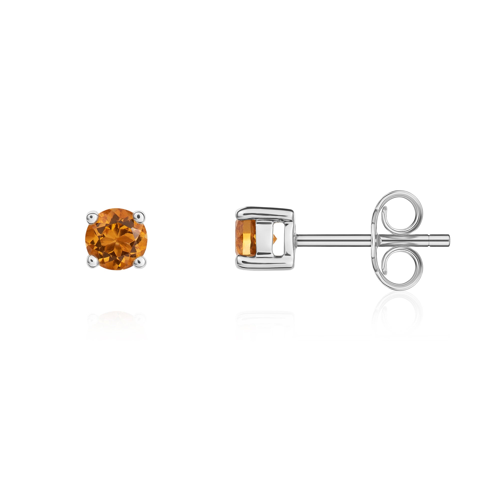 9ct White Gold 4mm Round Citrine 4 Claw Earrings