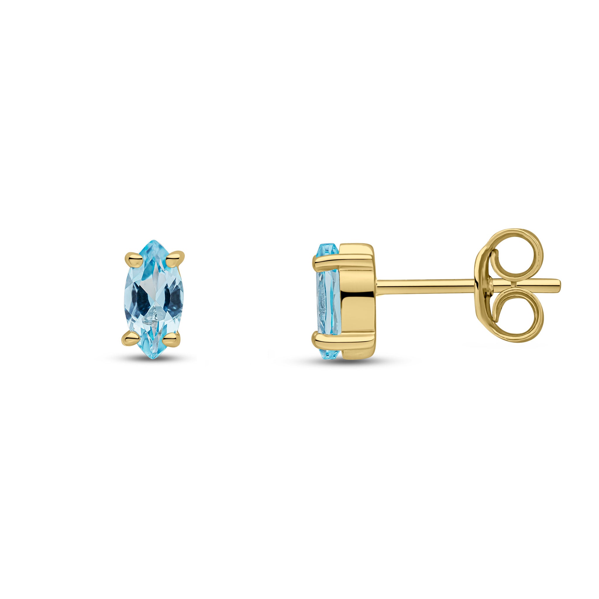9ct Yellow Gold 6x3mm Marquise Swiss Blue Topaz Claw Set Earrings