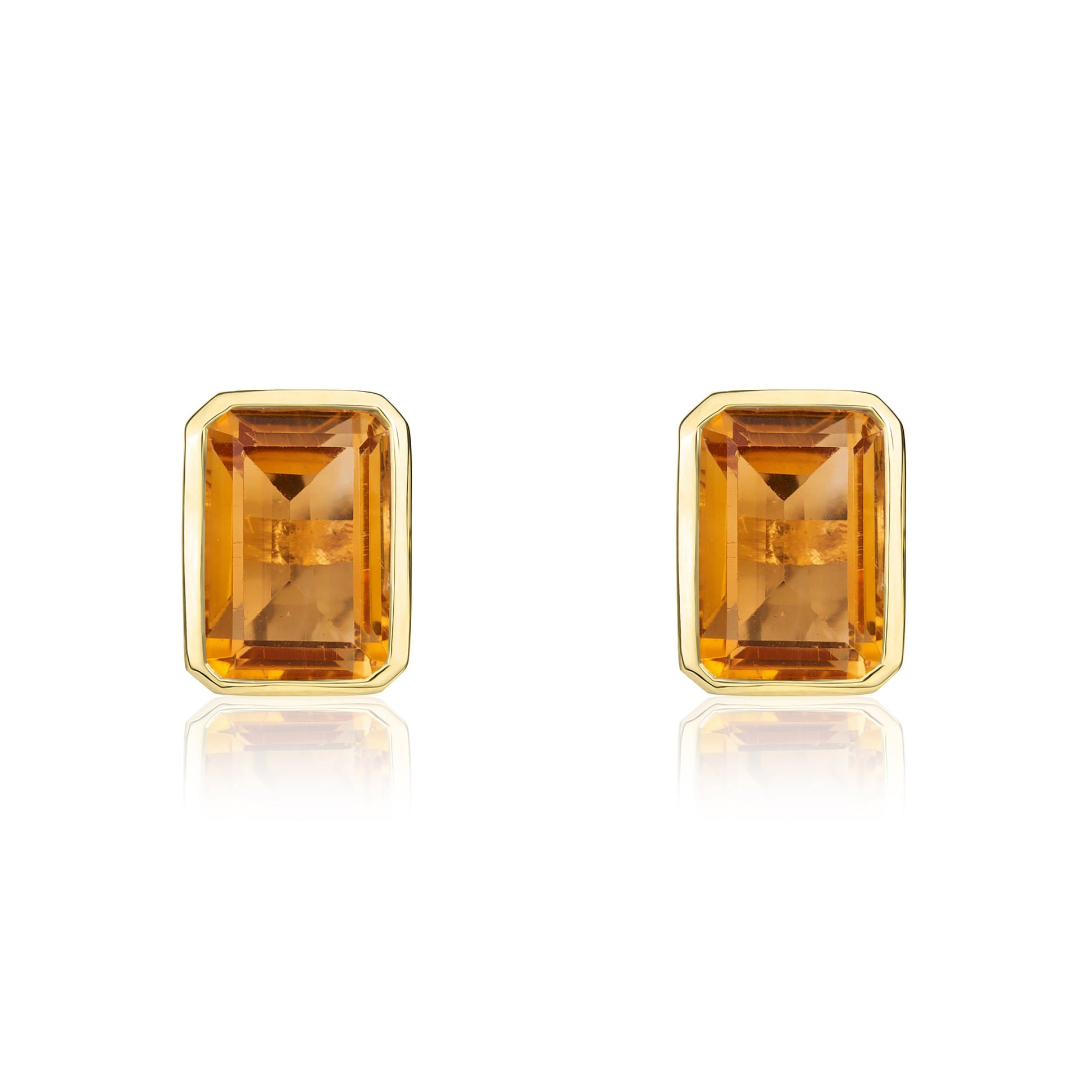 9ct Yellow Gold 7x5mm Octagon Citrine Rubover Earrings