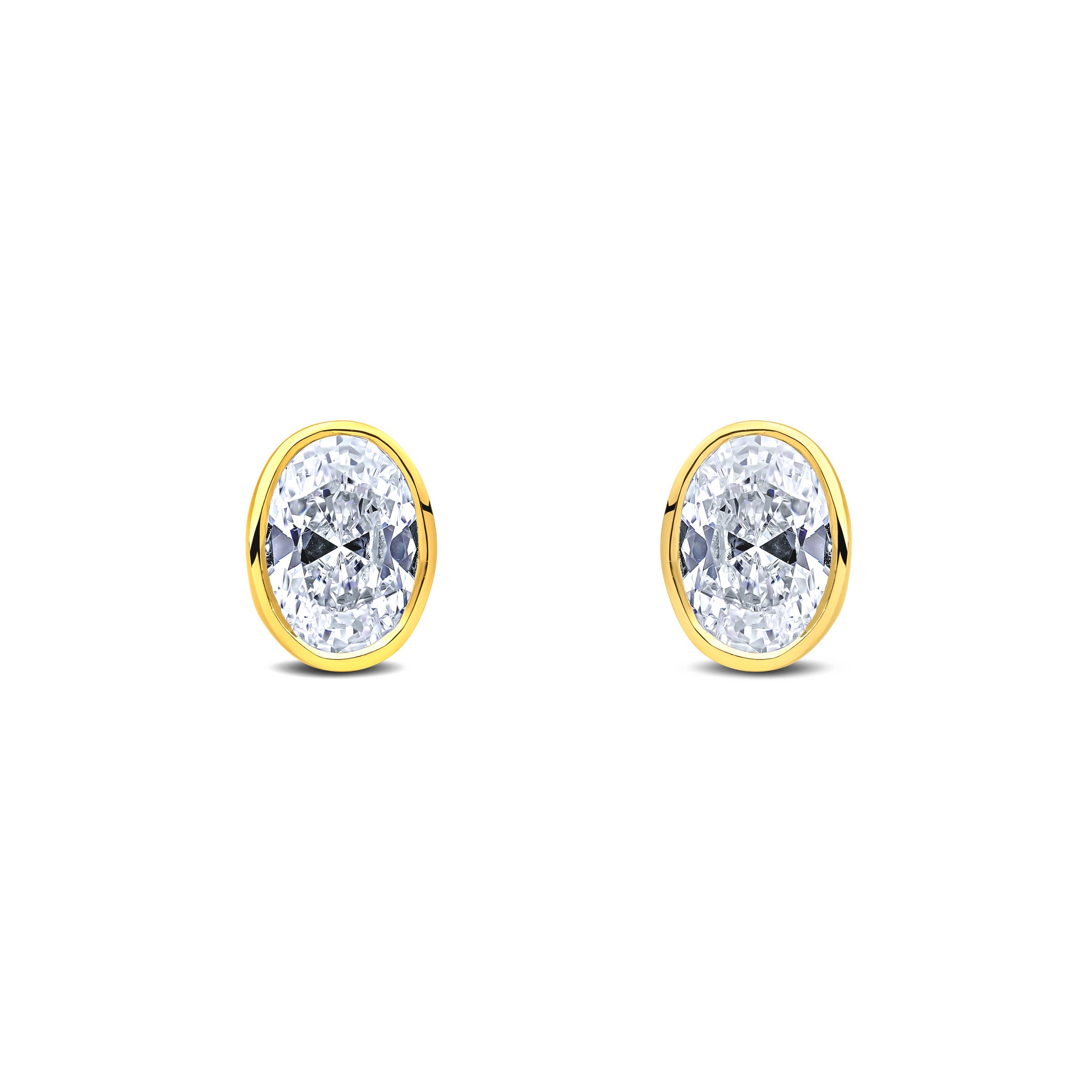 9ct Yellow Gold 7x5 Oval CZ Rubover Earrings