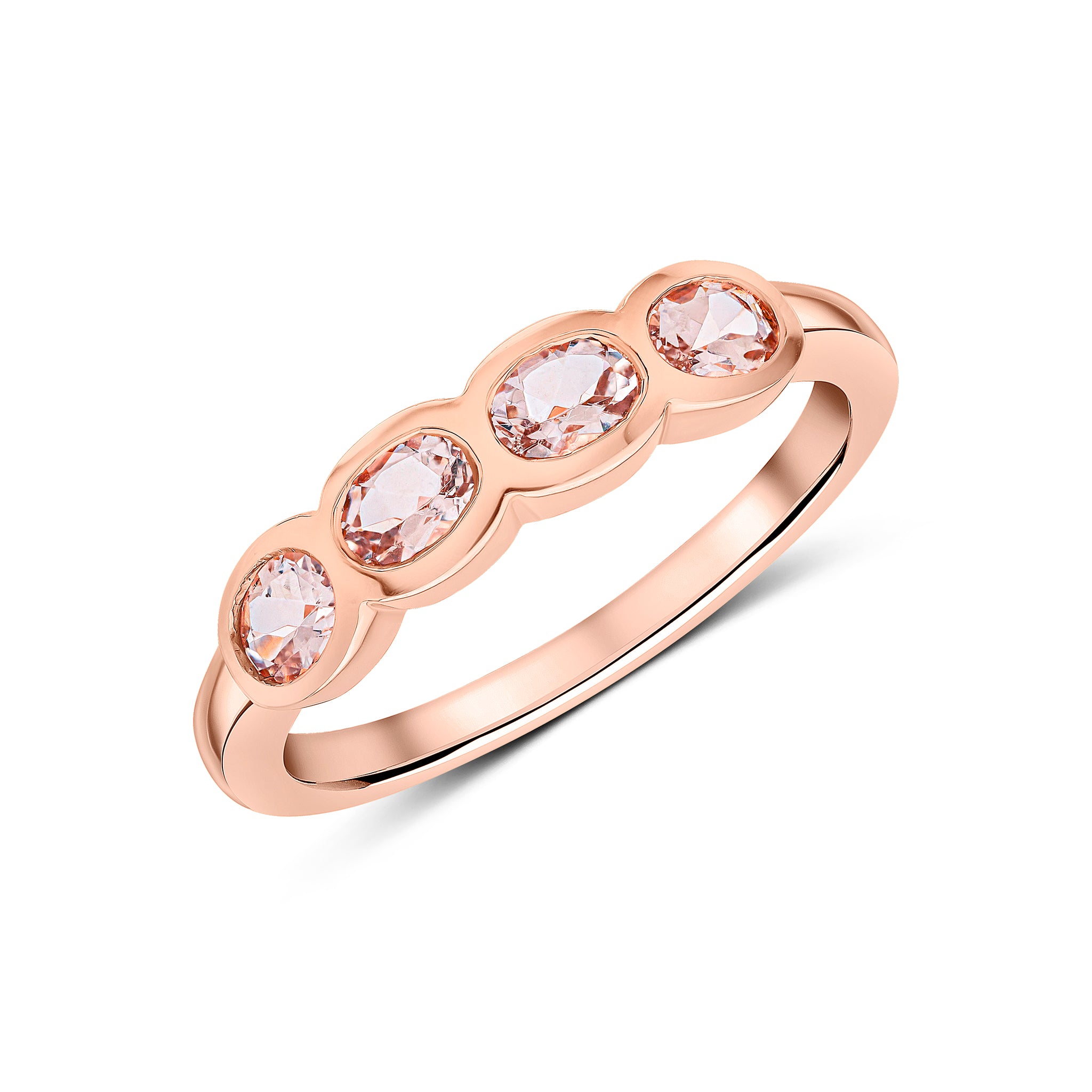 9ct Rose Gold Oval Morganite 4 Stone Band Ring