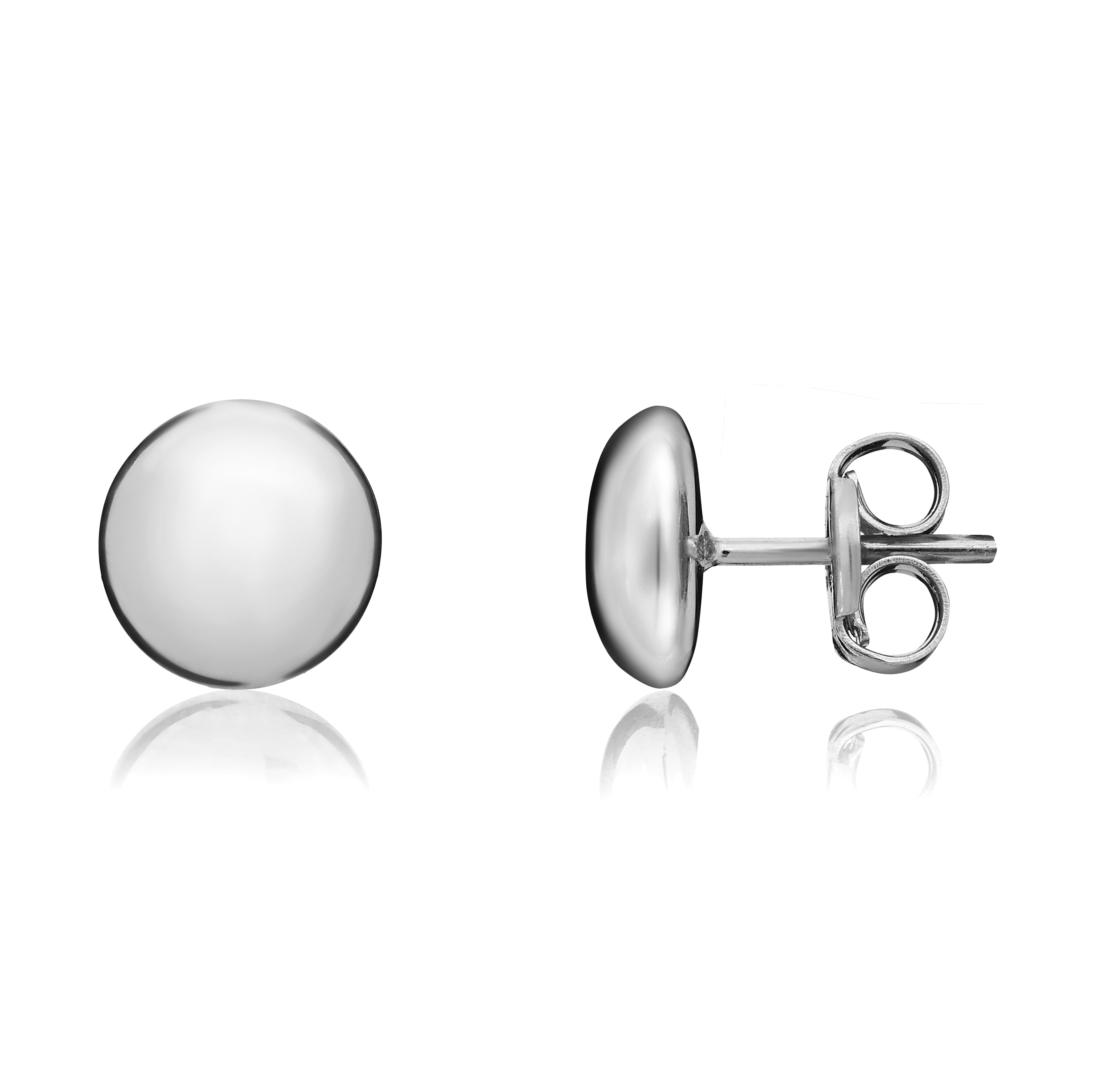9ct White Gold 7mm Polished Button Stud Earrings