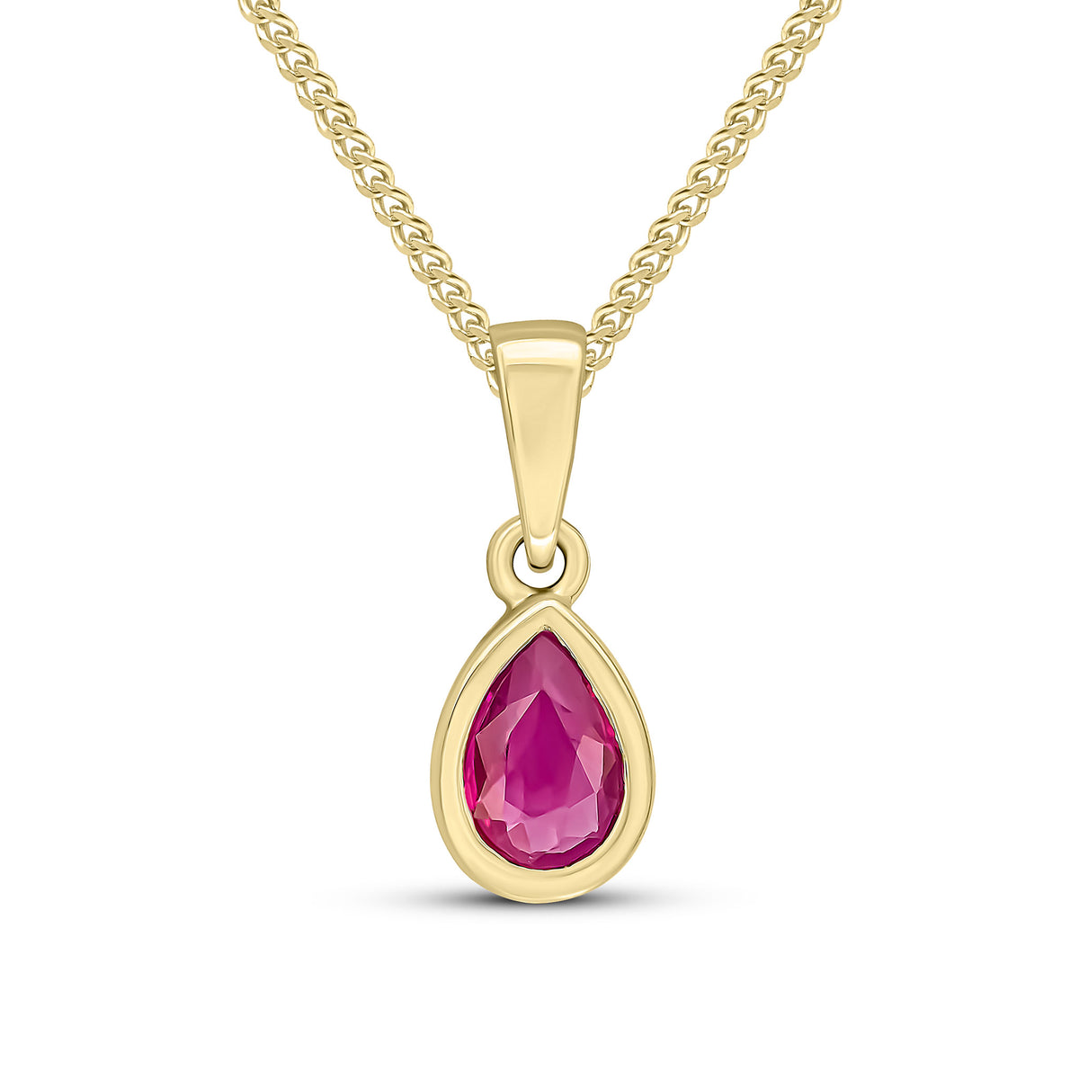 9ct Yellow Gold 6x4 Pear Shape Ruby Rubover Single Stone Pendant