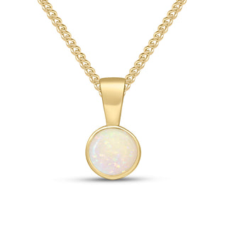 9ct yellow gold 5mm Round Opal Rubover Single Stone Pendant