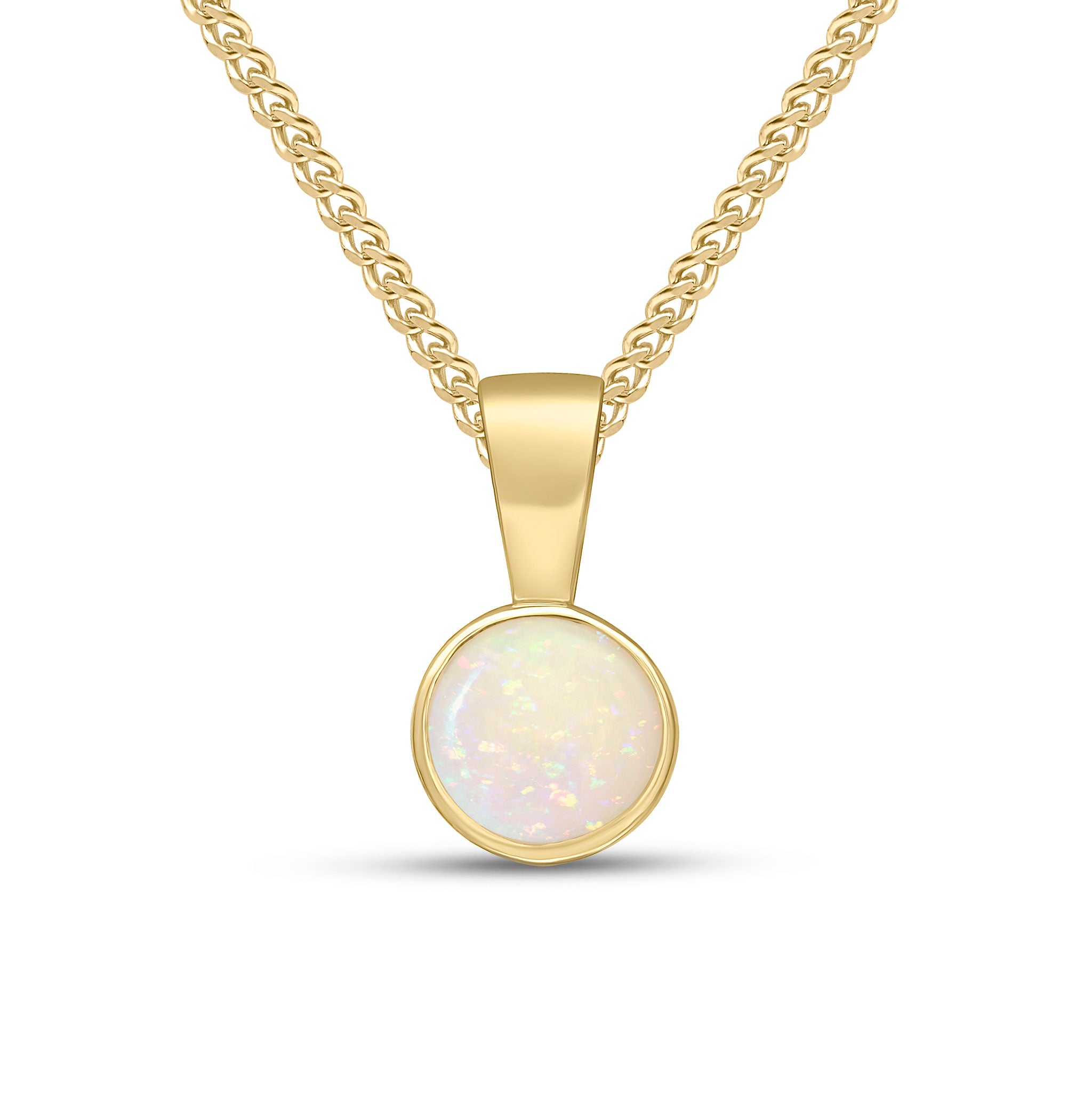 9ct yellow gold 5mm Round Opal Rubover Single Stone Pendant