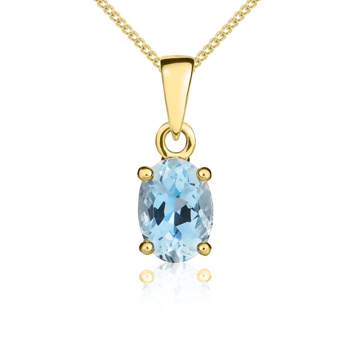 9ct Yellow Gold 7x5mm Oval Aquamarine Claw Set Pendant