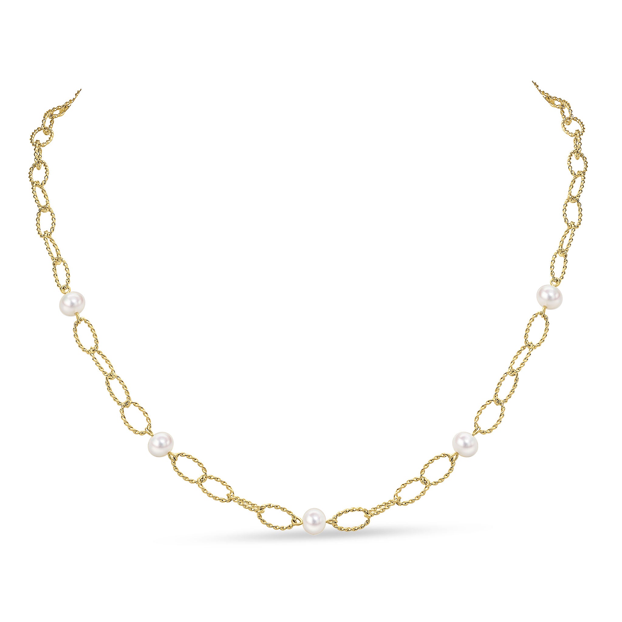 9ct Yellow Gold Freshwater Pearl & Twist Links Necklace 18"