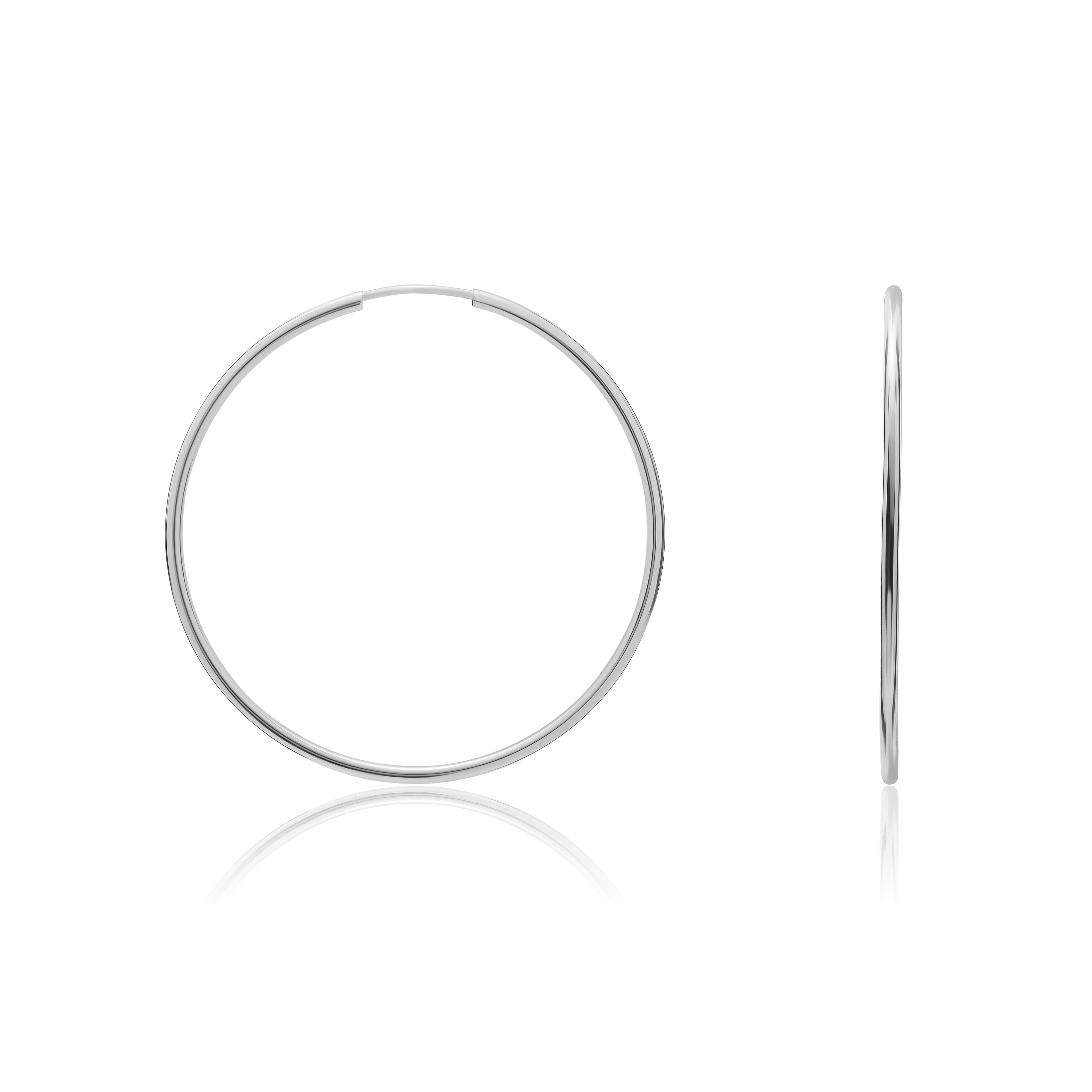 9ct White Gold Thin Sleeper Hoop Earrings.54mm Diameter